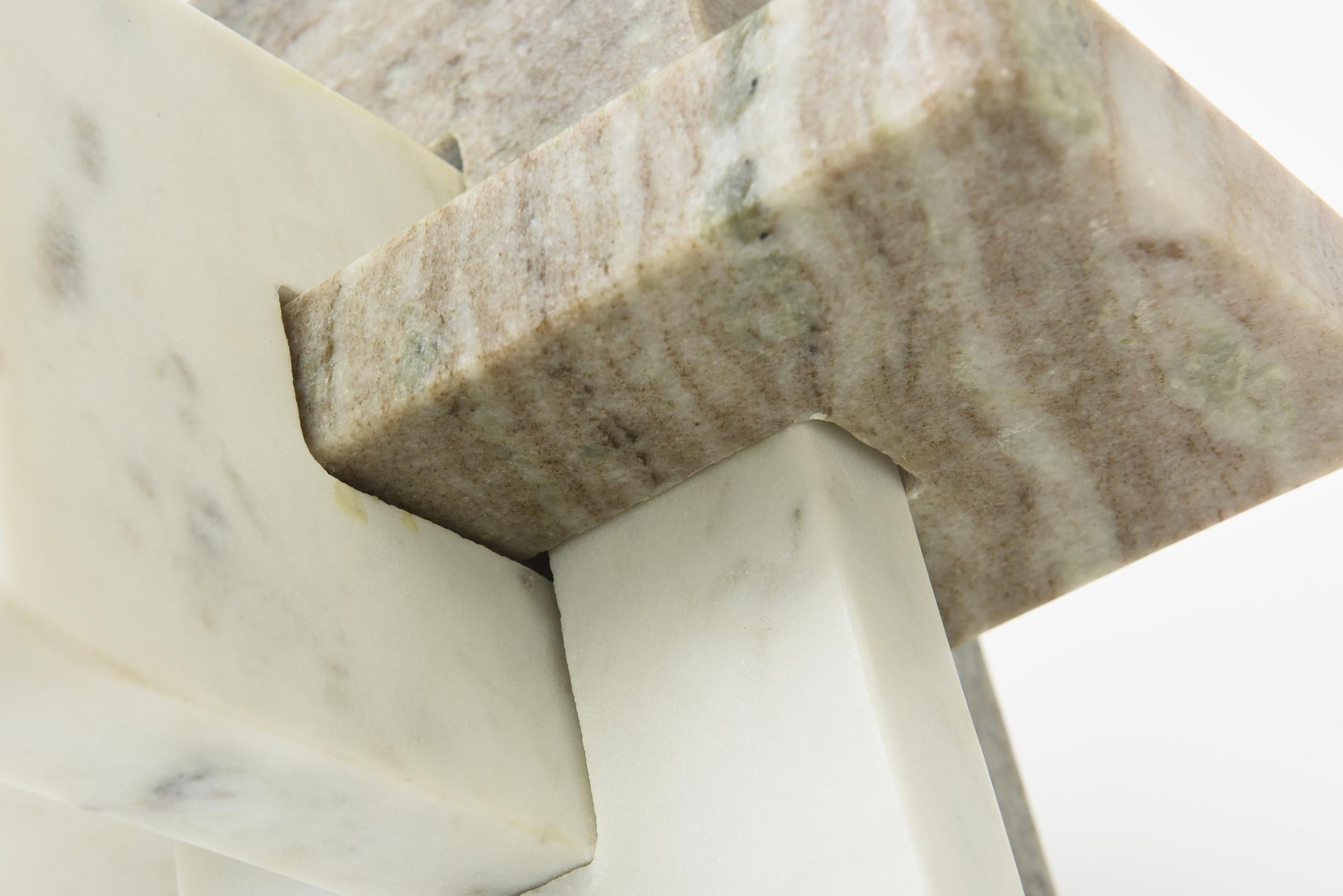 Modern Intersecting Planes Marble Abstract Sculpture Off White, Tan, Gray For Sale 4