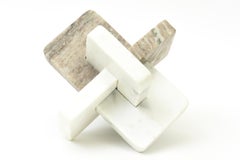 Modern Abstract Marble Sculpture Of Intersecting Planes Off White, Tan, Gray