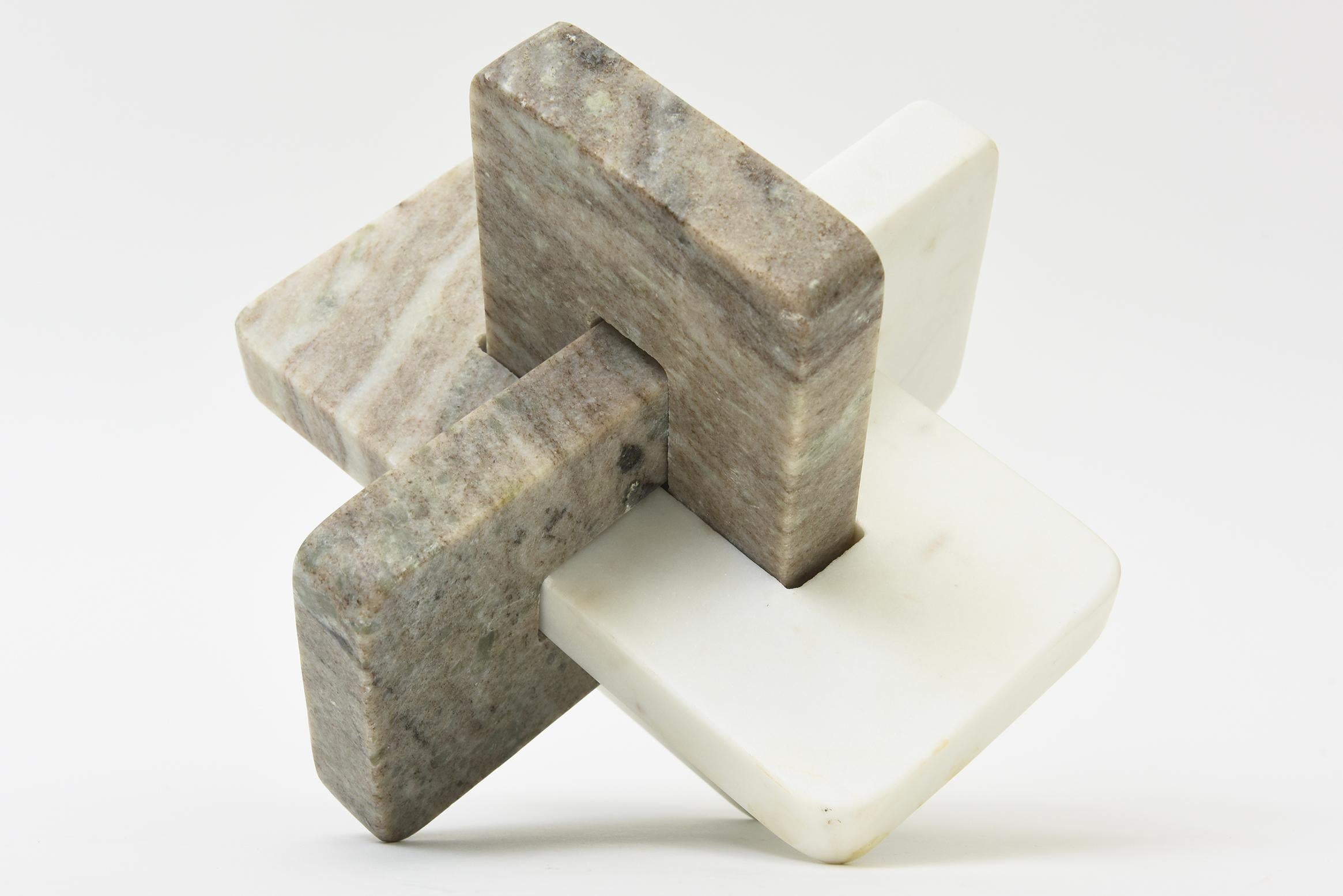 Organic Modern Modern Intersecting Planes Marble Abstract Sculpture Off White, Tan, Gray For Sale