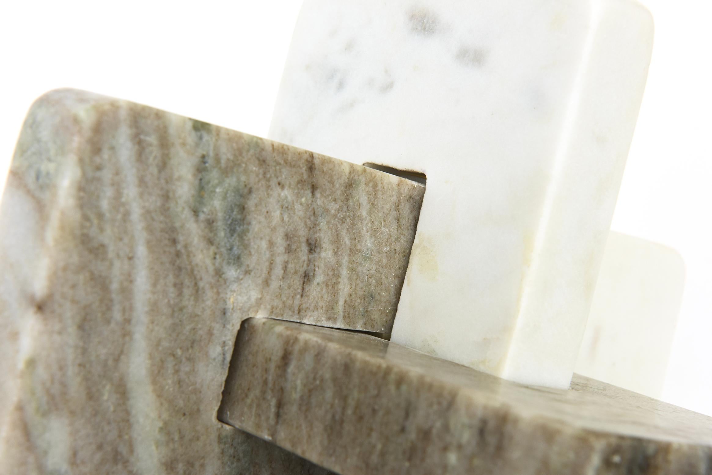 American Modern Intersecting Planes Marble Abstract Sculpture Off White, Tan, Gray For Sale