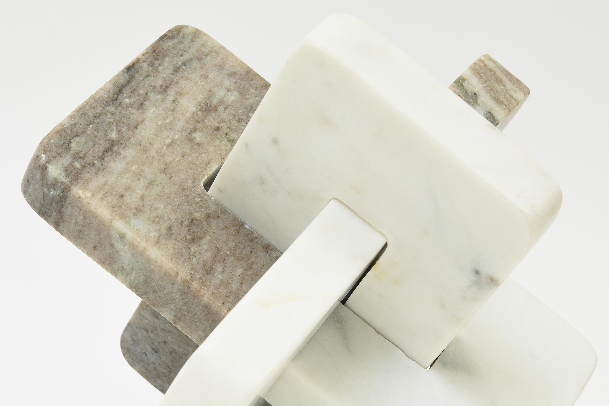 Contemporary Modern Intersecting Planes Marble Abstract Sculpture Off White, Tan, Gray For Sale