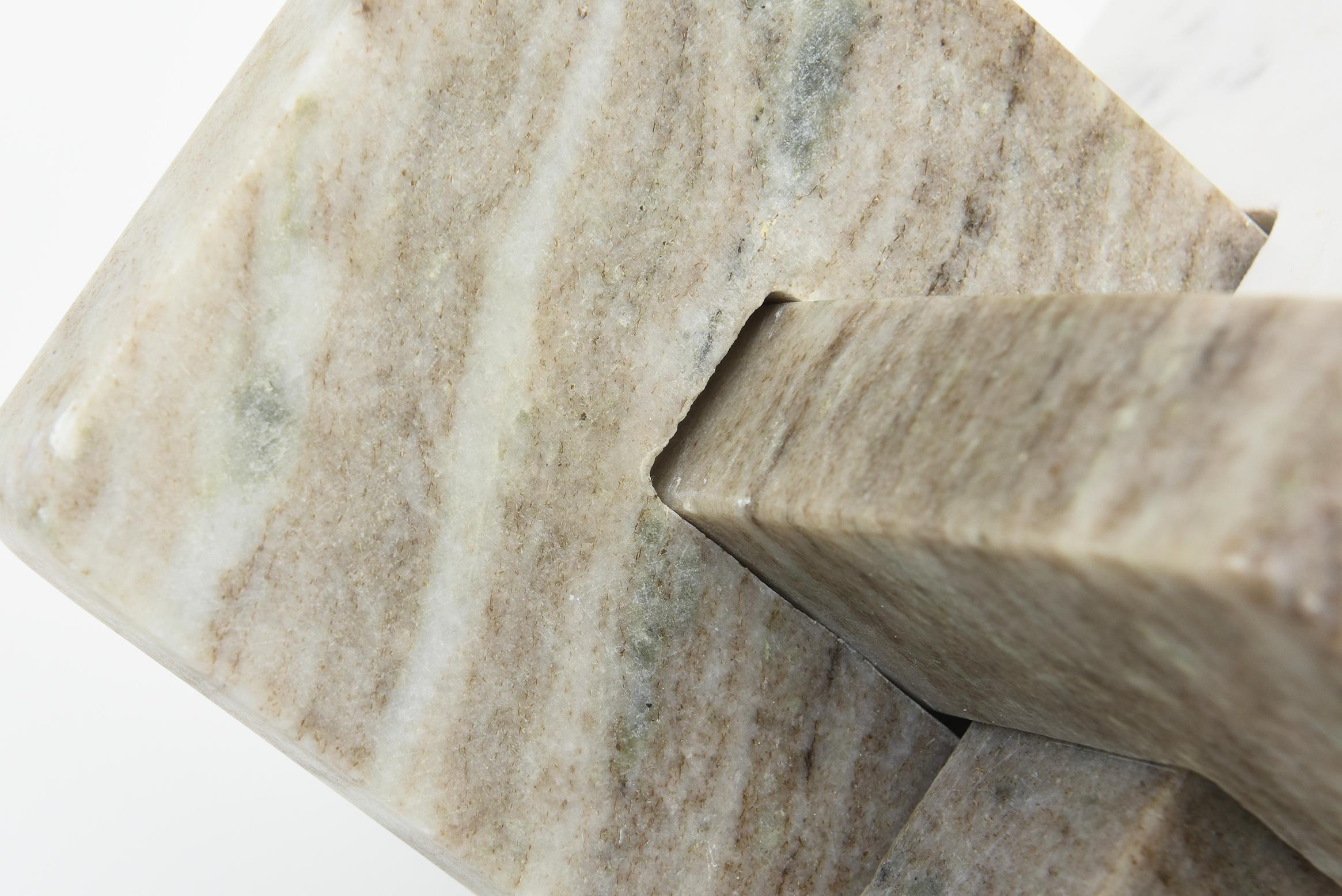 Modern Intersecting Planes Marble Abstract Sculpture Off White, Tan, Gray For Sale 1