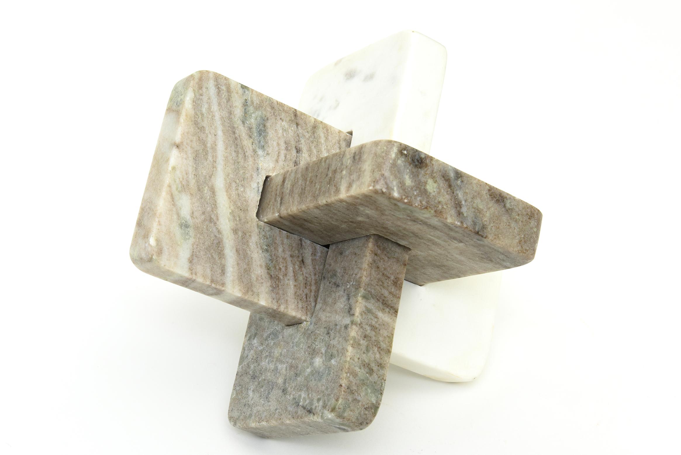 Modern Intersecting Planes Marble Abstract Sculpture Off White, Tan, Gray For Sale 2