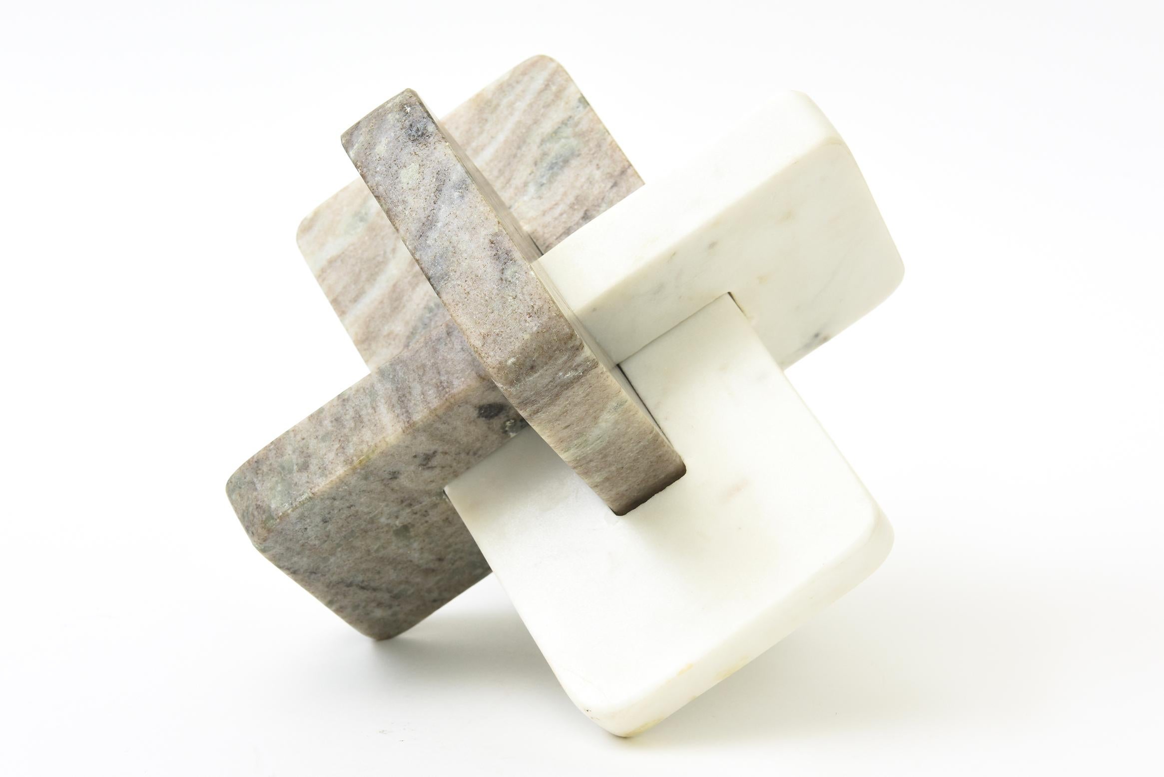 Modern Intersecting Planes Marble Abstract Sculpture Off White, Tan, Gray For Sale 3