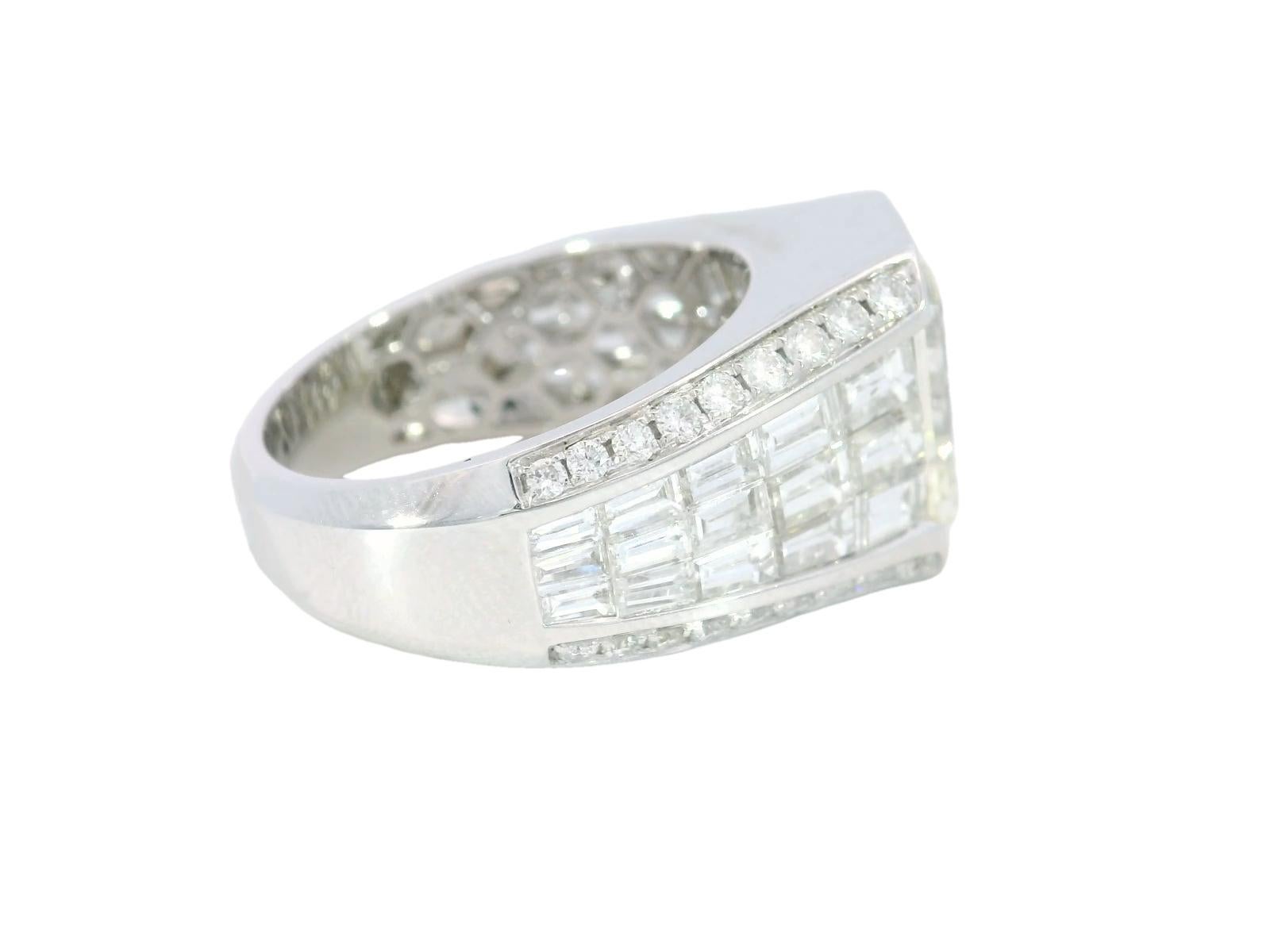 Invisible Set Diamond Emerald Cut Ring ~8.22CTW in 18 Karat White Gold Size 7.5 For Sale 2