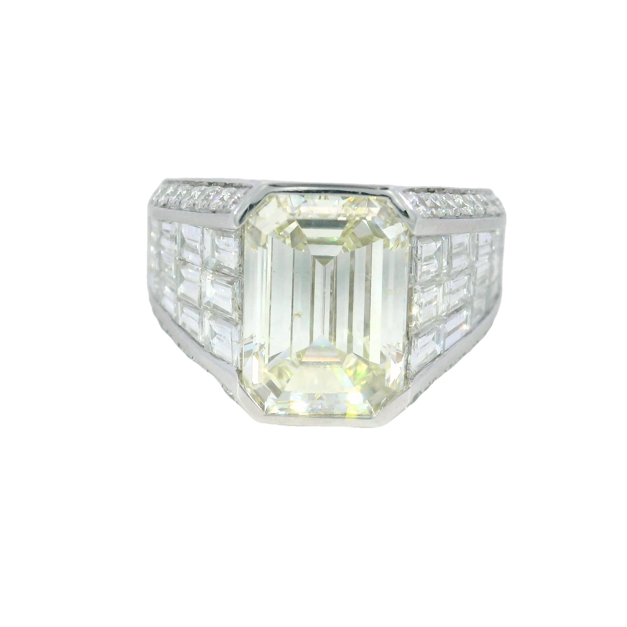 Invisible Set Diamond Emerald Cut Ring ~8.22CTW in 18 Karat White Gold Size 7.5 For Sale 3
