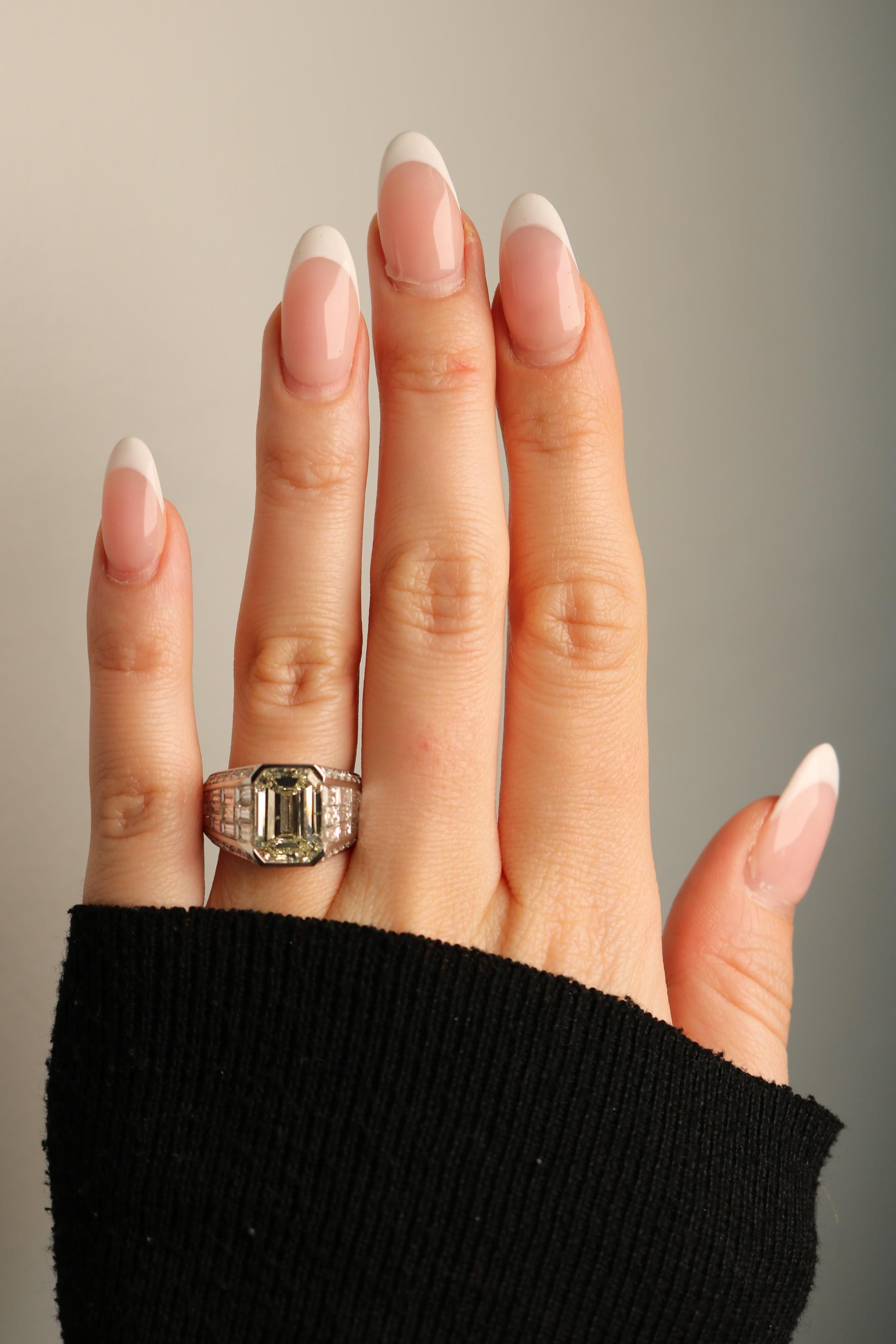 Invisible Set Diamond Emerald Cut Ring ~8.22CTW in 18 Karat White Gold Size 7.5 For Sale 5