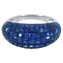 Modern Invisible Set Princess Cut Natural Blue Sapphire Ring in 18K White Gold