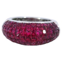 Modern Invisible Set Princess Cut Natural Ruby Ring in 18K White Gold ~4ctw