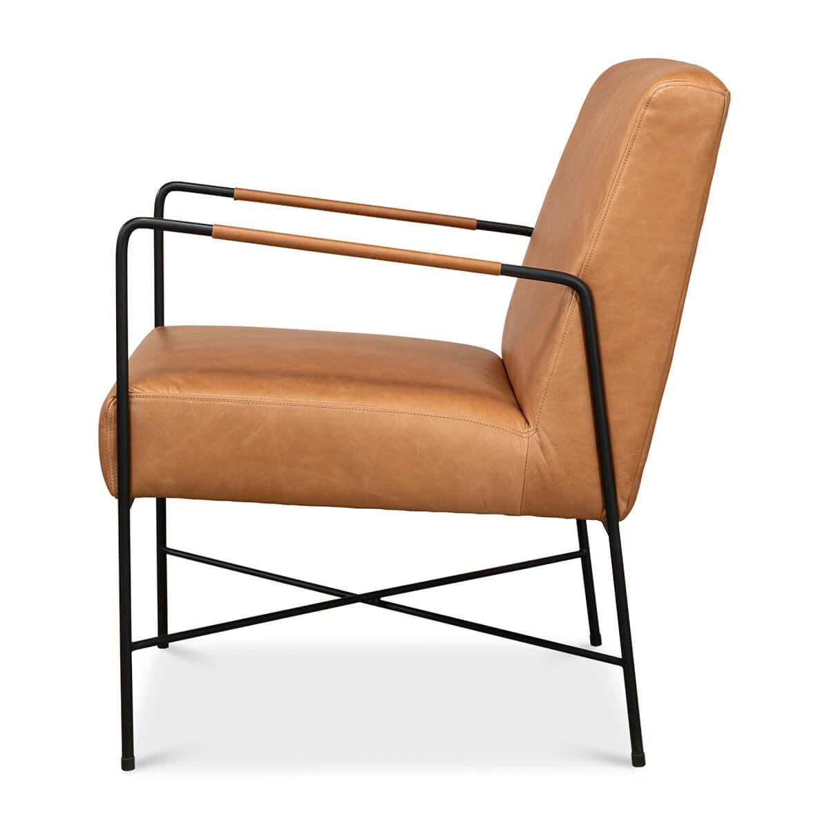 Moderner Sessel aus Eisen und Leder (Asiatisch) im Angebot