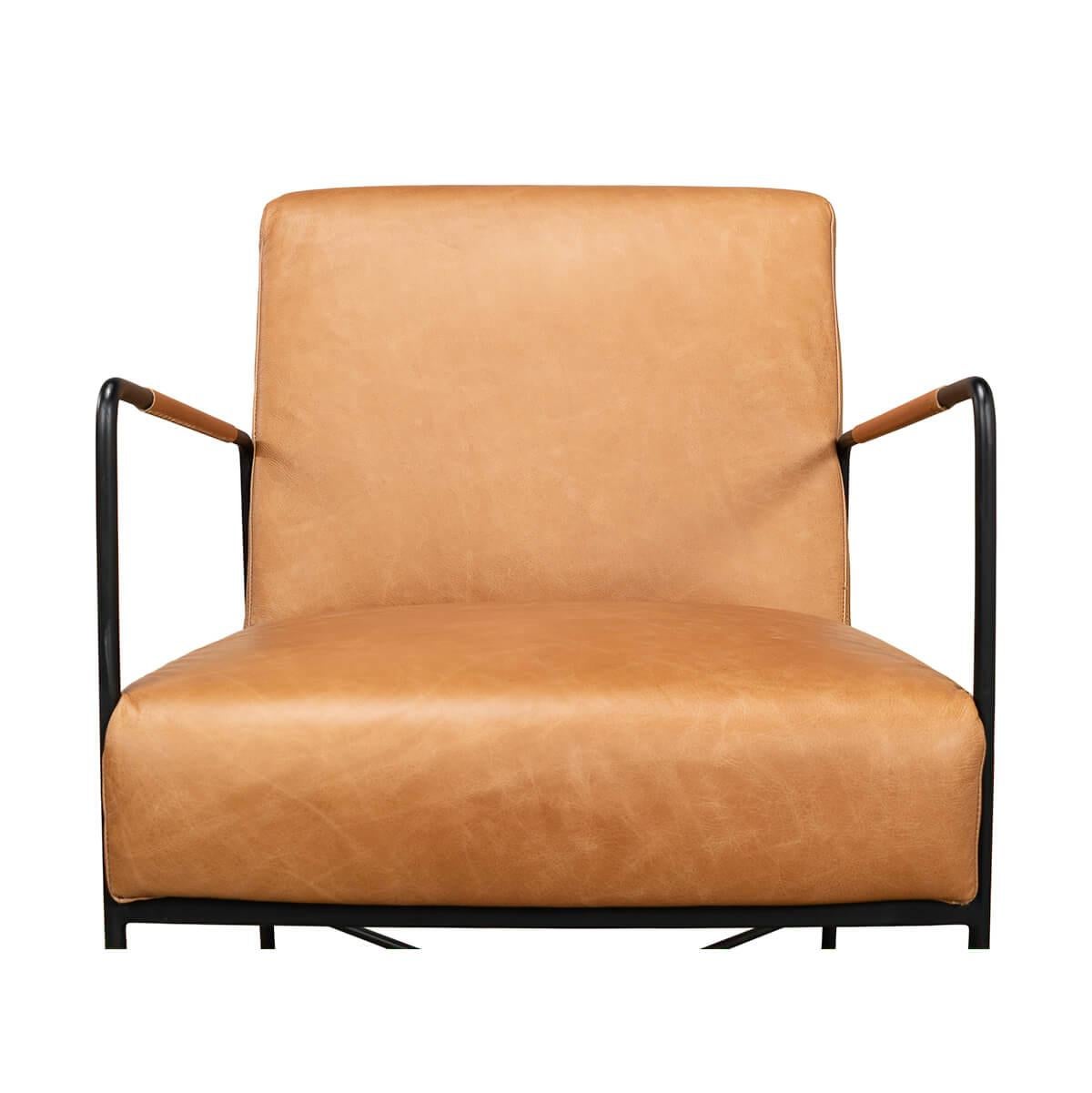 XXIe siècle et contemporain Fauteuil moderne en fer et cuir en vente