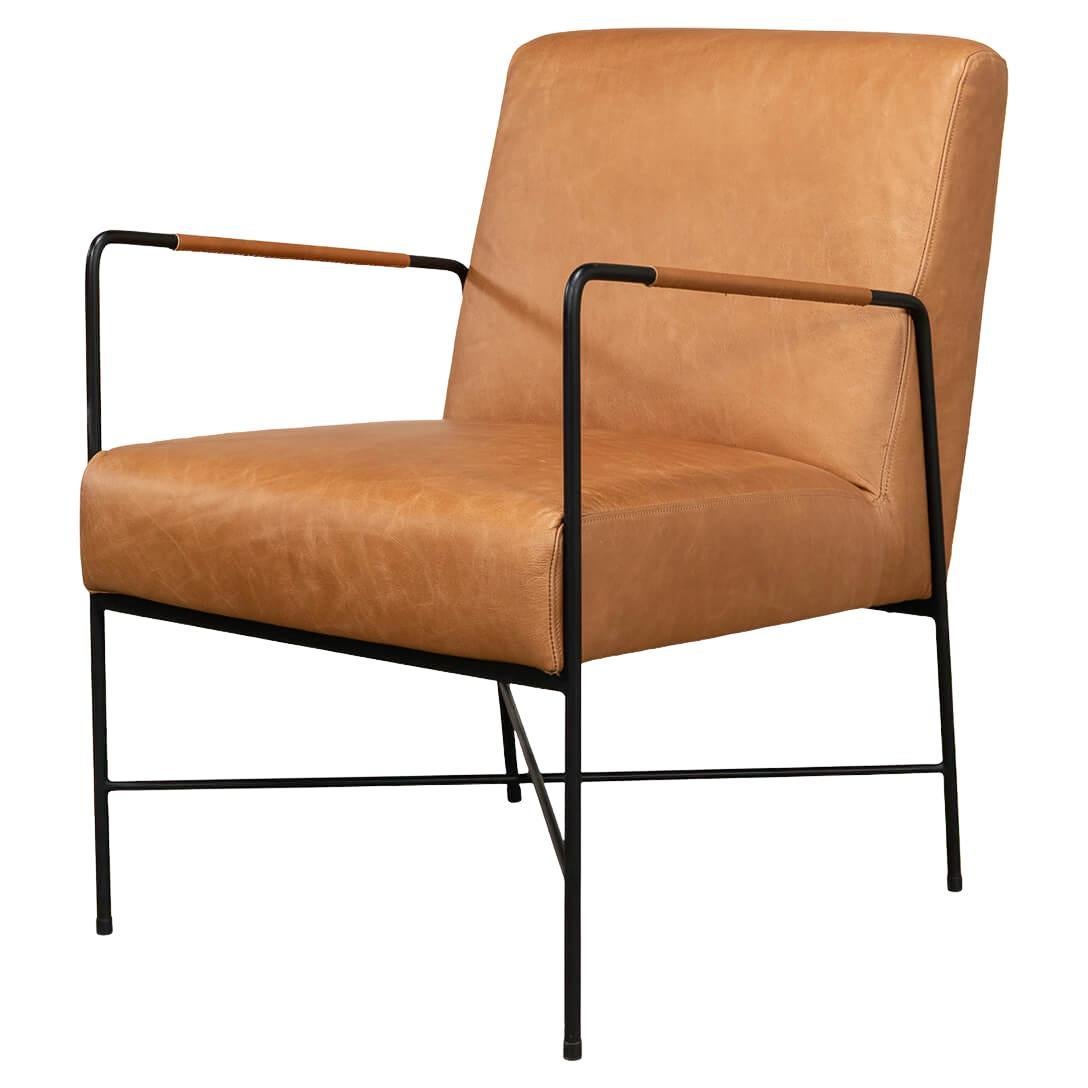 Modern Iron and Leather Armchair For Sale