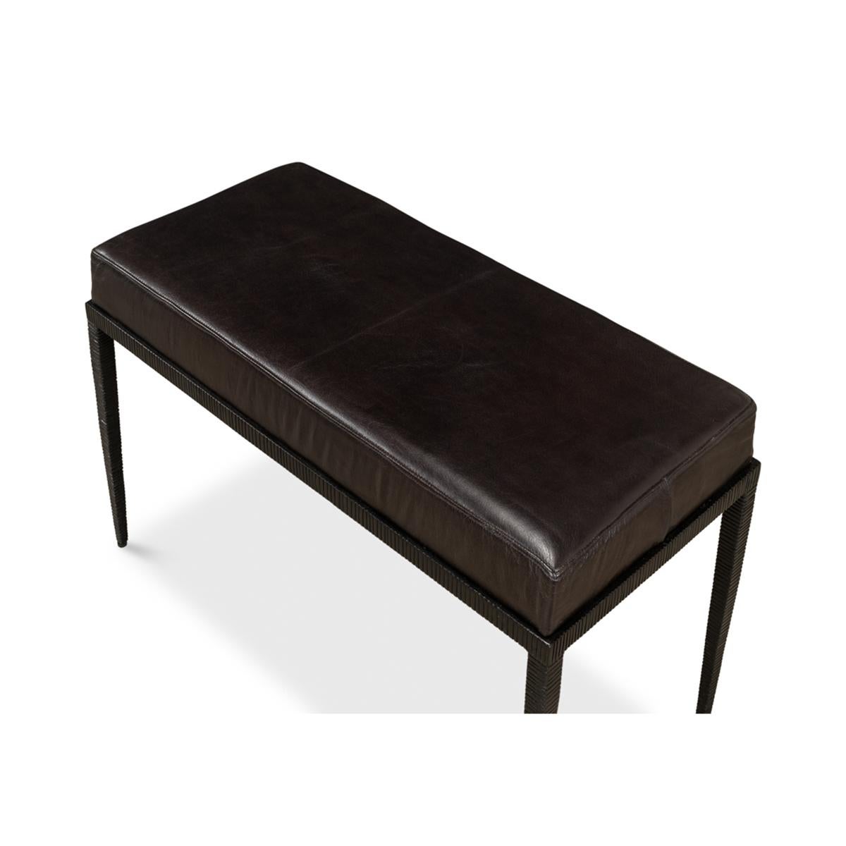 Contemporary Modern Iron and Leather Bench For Sale