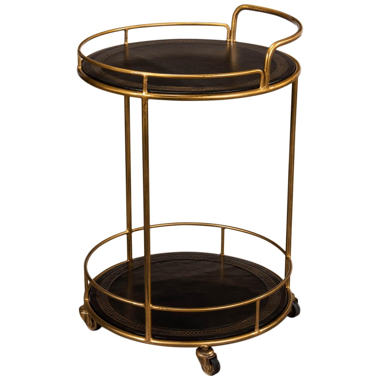 Modern Iron and Leather Serving Side Table Cart For Sale