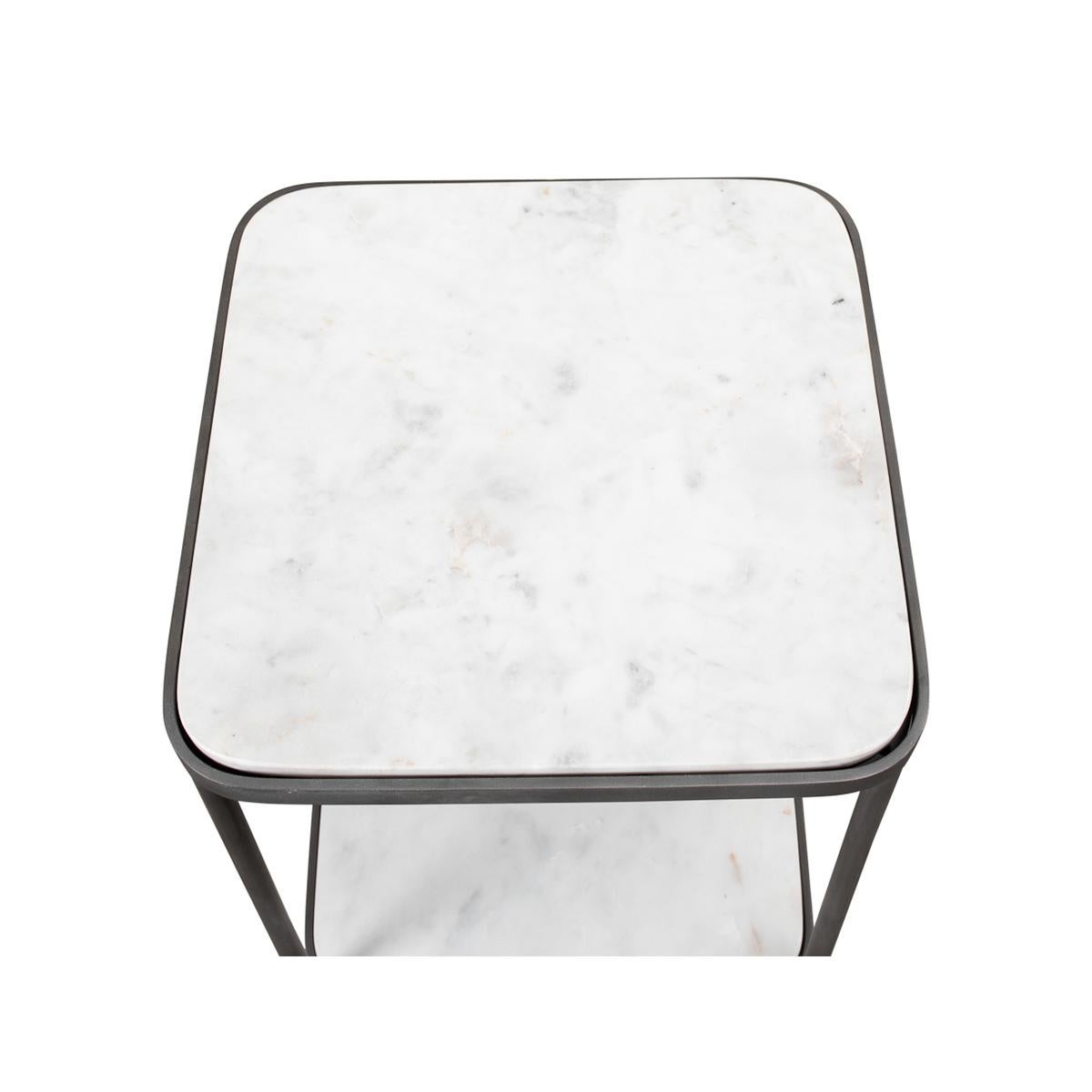 Industrial Modern Iron and Marble Accent Table For Sale