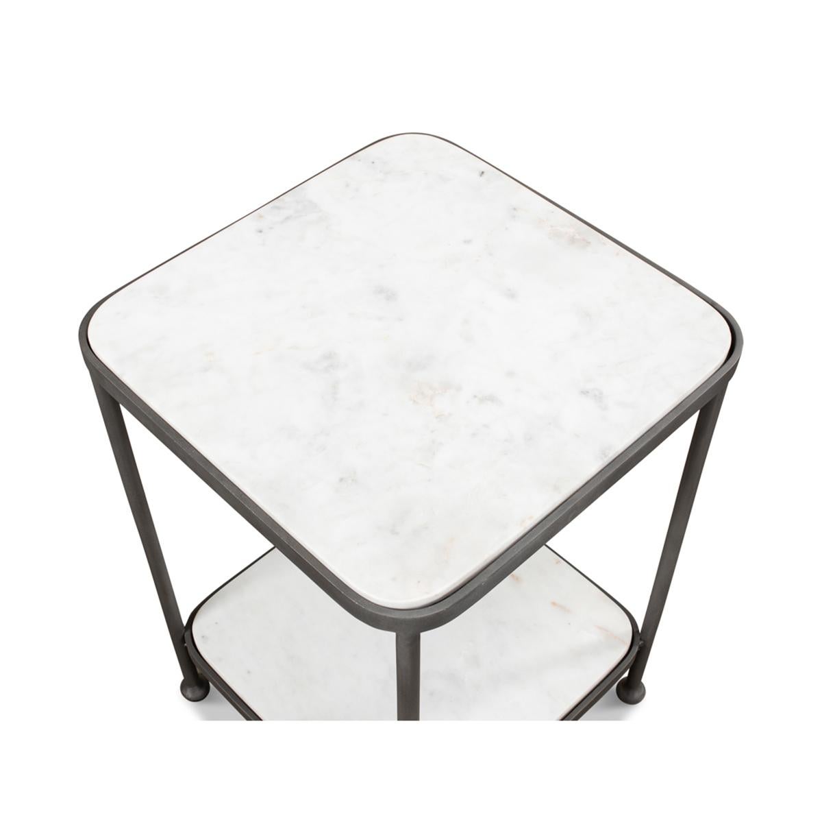 Asian Modern Iron and Marble Accent Table For Sale