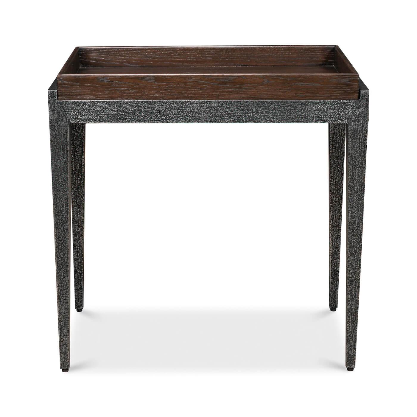 Asian Modern Iron and Oak End Table