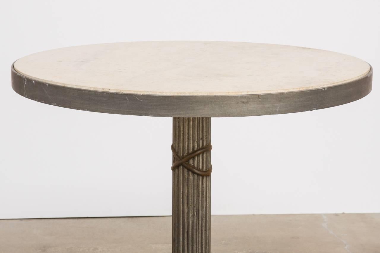 Modern Iron and Travertine Limestone Centre or Pub Table 6