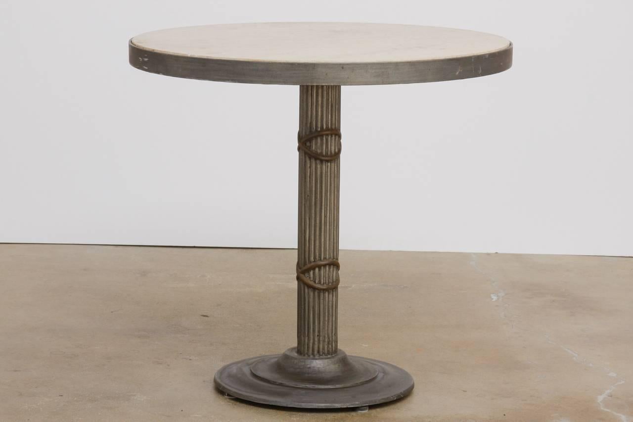 American Modern Iron and Travertine Limestone Centre or Pub Table