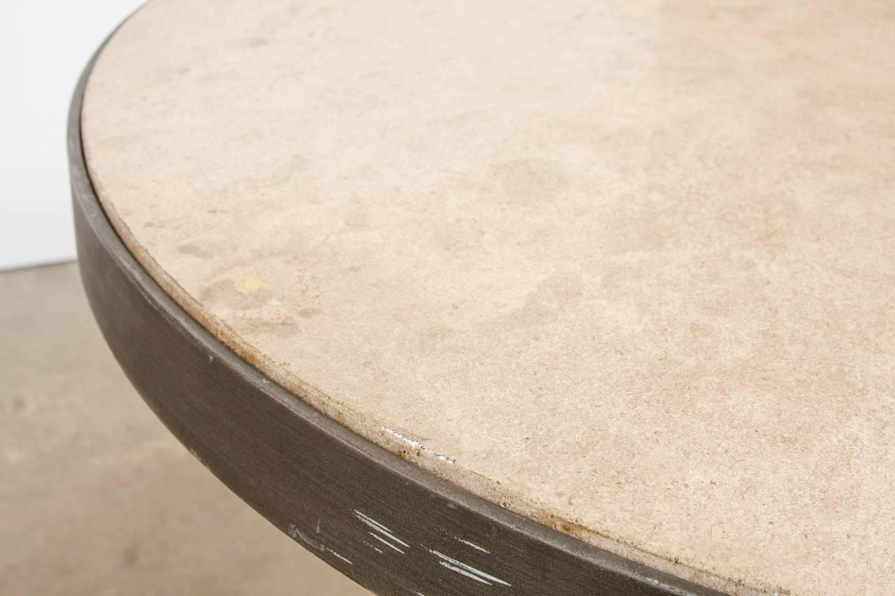 Modern Iron and Travertine Limestone Centre or Pub Table In Good Condition In Rio Vista, CA