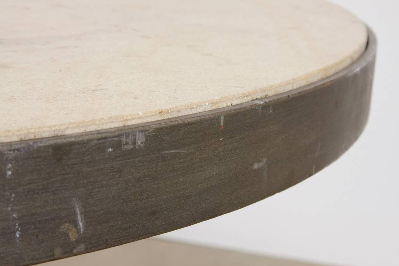 20th Century Modern Iron and Travertine Limestone Centre or Pub Table