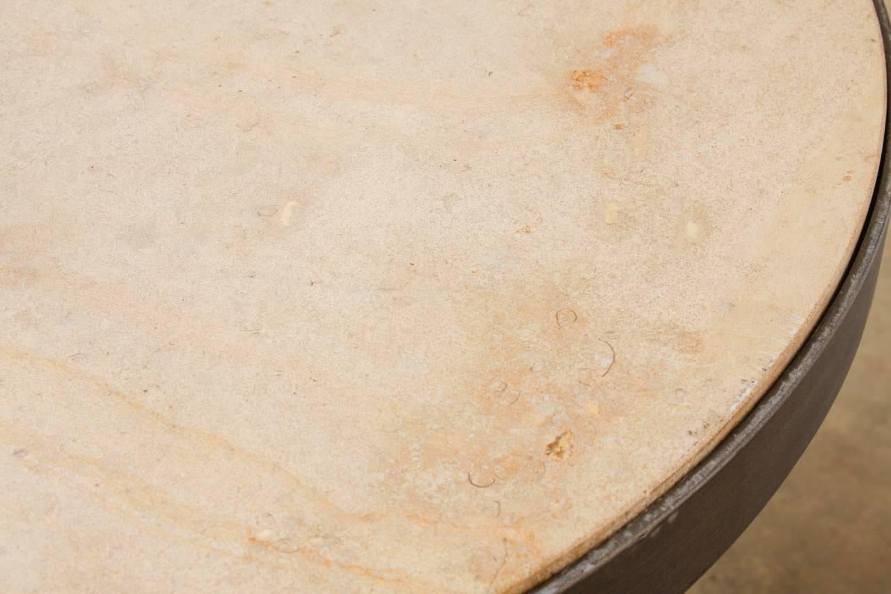 Modern Iron and Travertine Limestone Centre or Pub Table 4