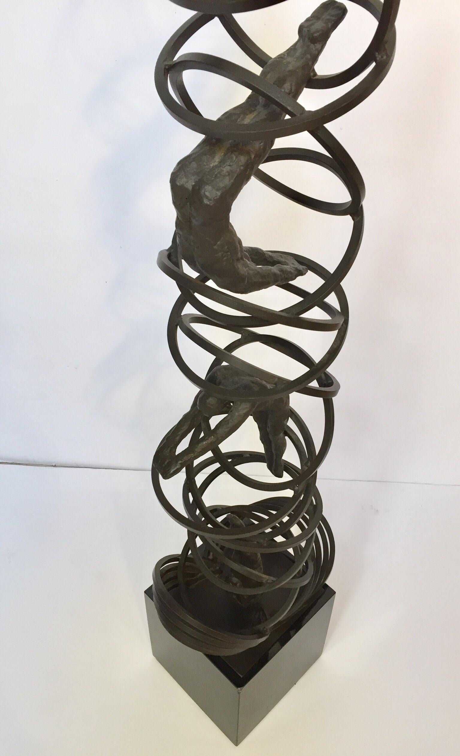 Vintage Modern Iron Brutalist Sculpture of Divers on Marble Stand For Sale 14