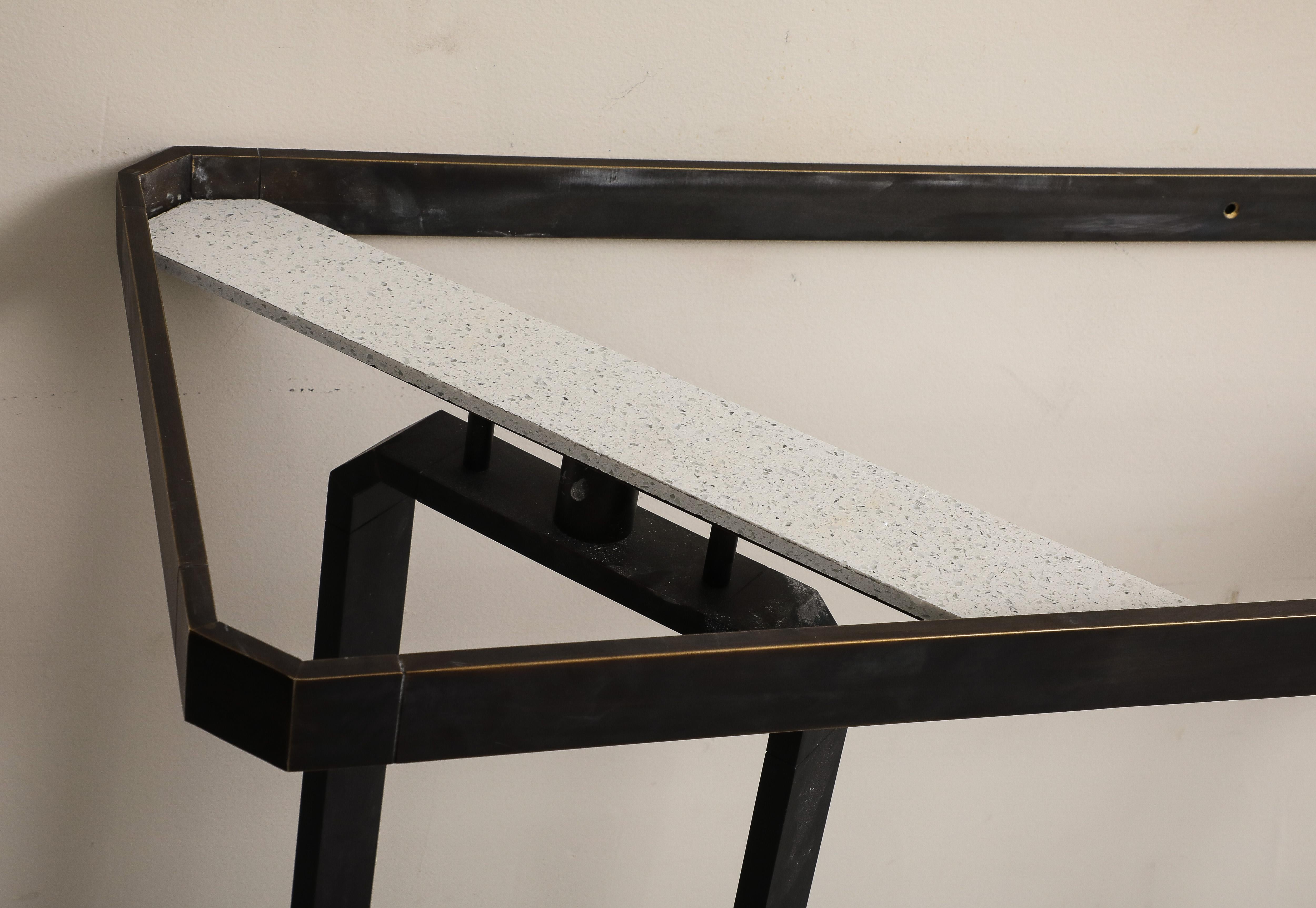 Modern Iron Wall-Mounted Officina Ciani Console with New Marble Top For Sale 9