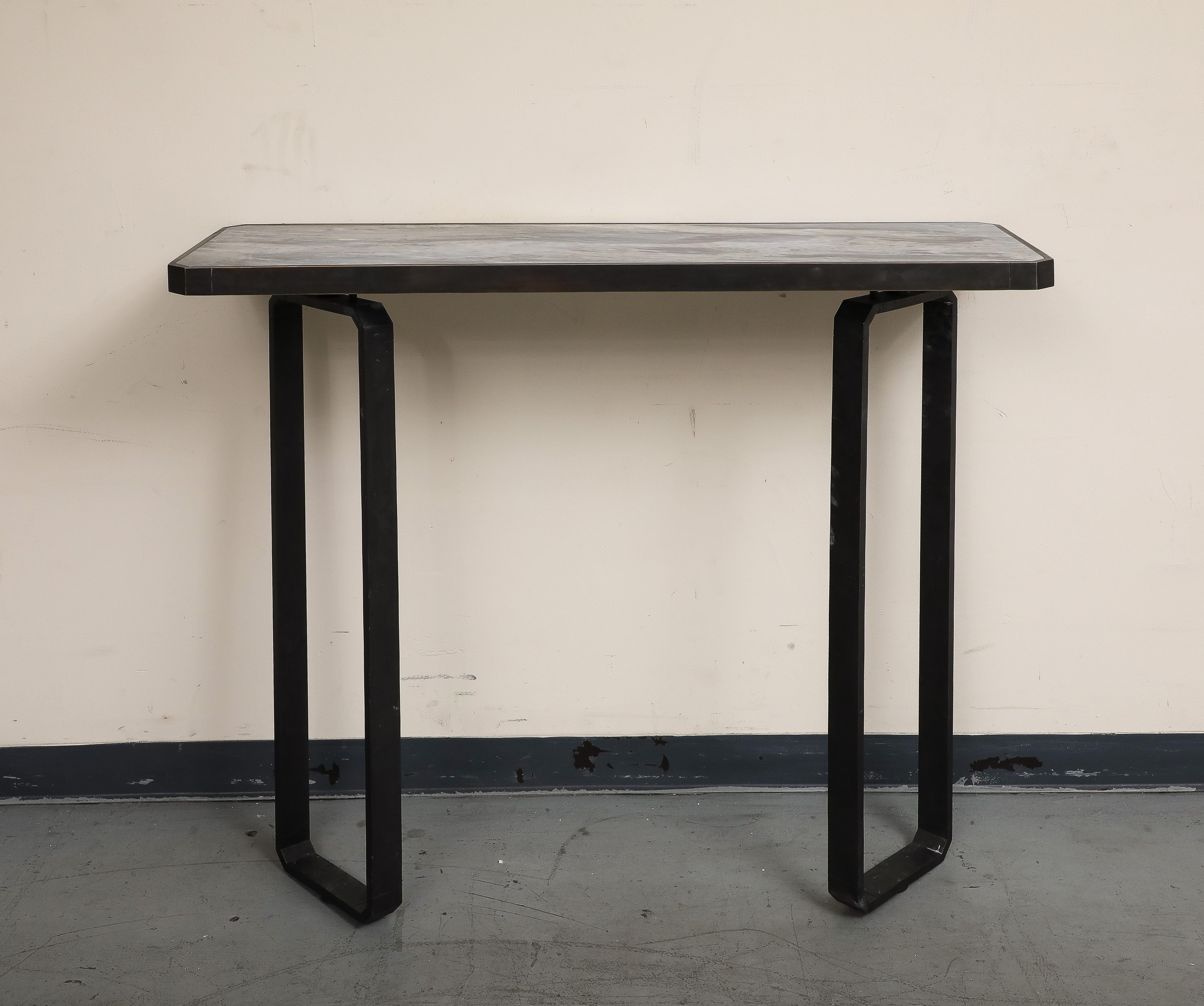 Italian Modern Iron Wall-Mounted Officina Ciani Console with New Marble Top For Sale