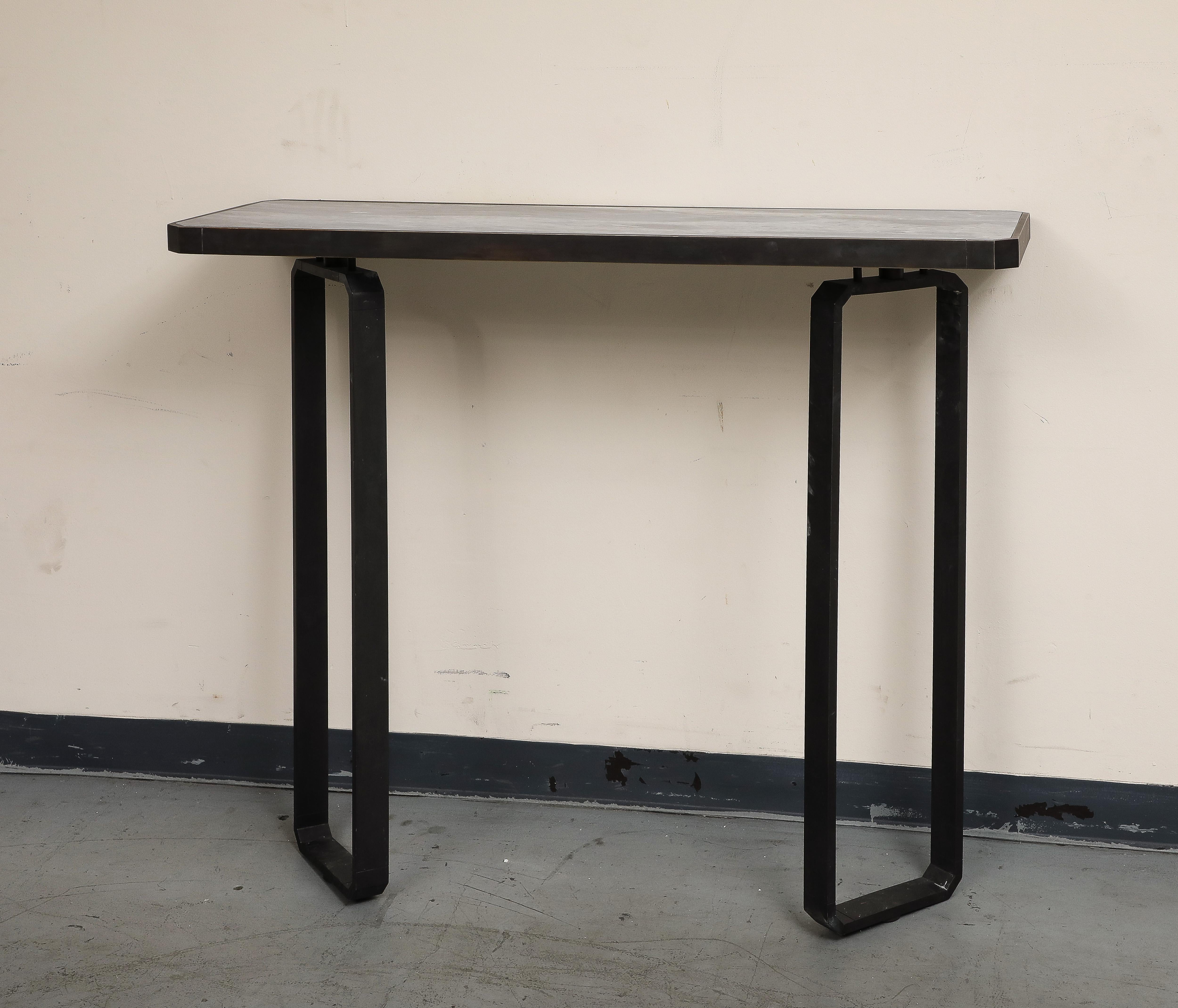 Modern Iron Wall-Mounted Officina Ciani Console with New Marble Top In Good Condition For Sale In Chicago, IL