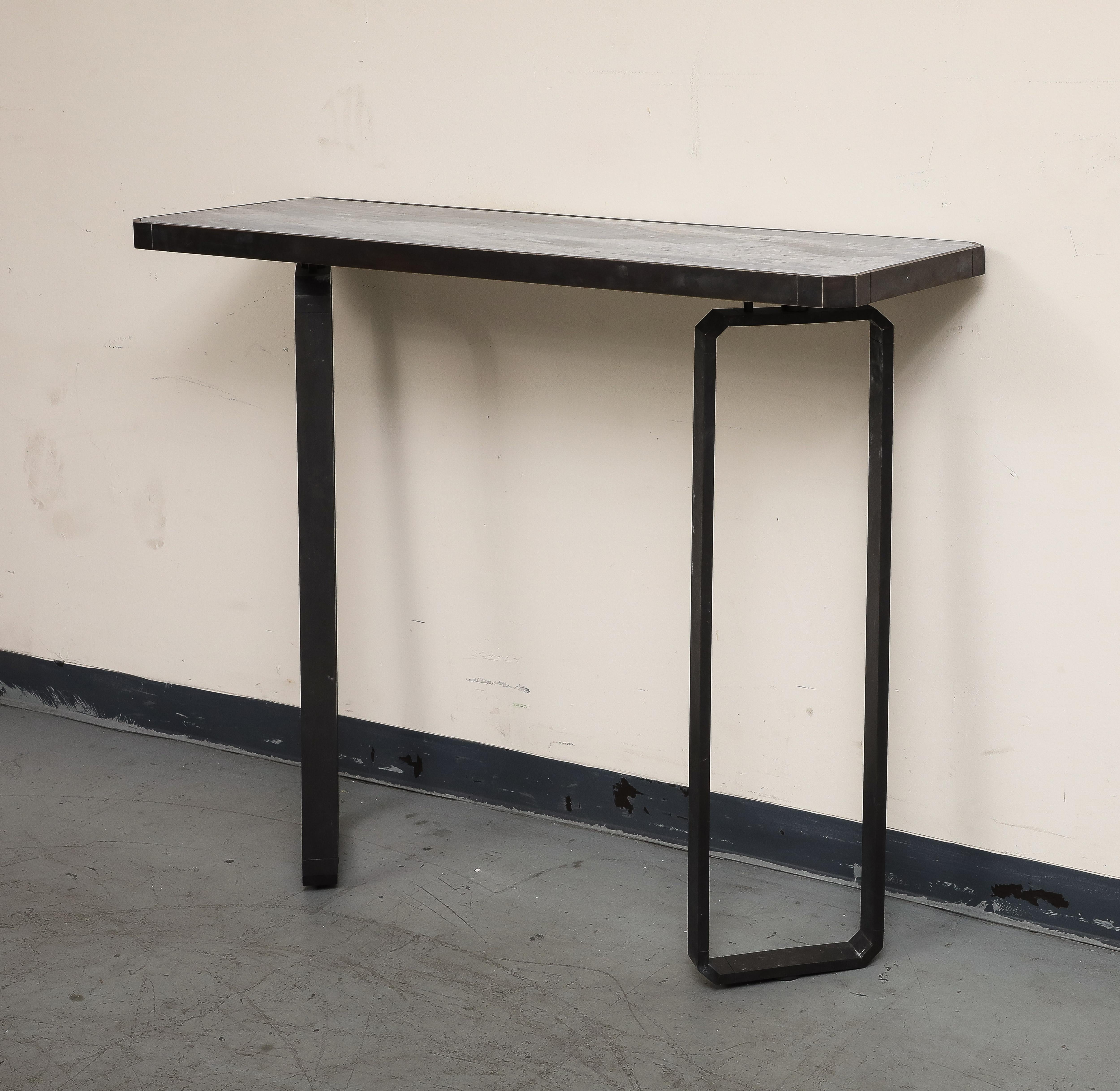 Contemporary Modern Iron Wall-Mounted Officina Ciani Console with New Marble Top For Sale
