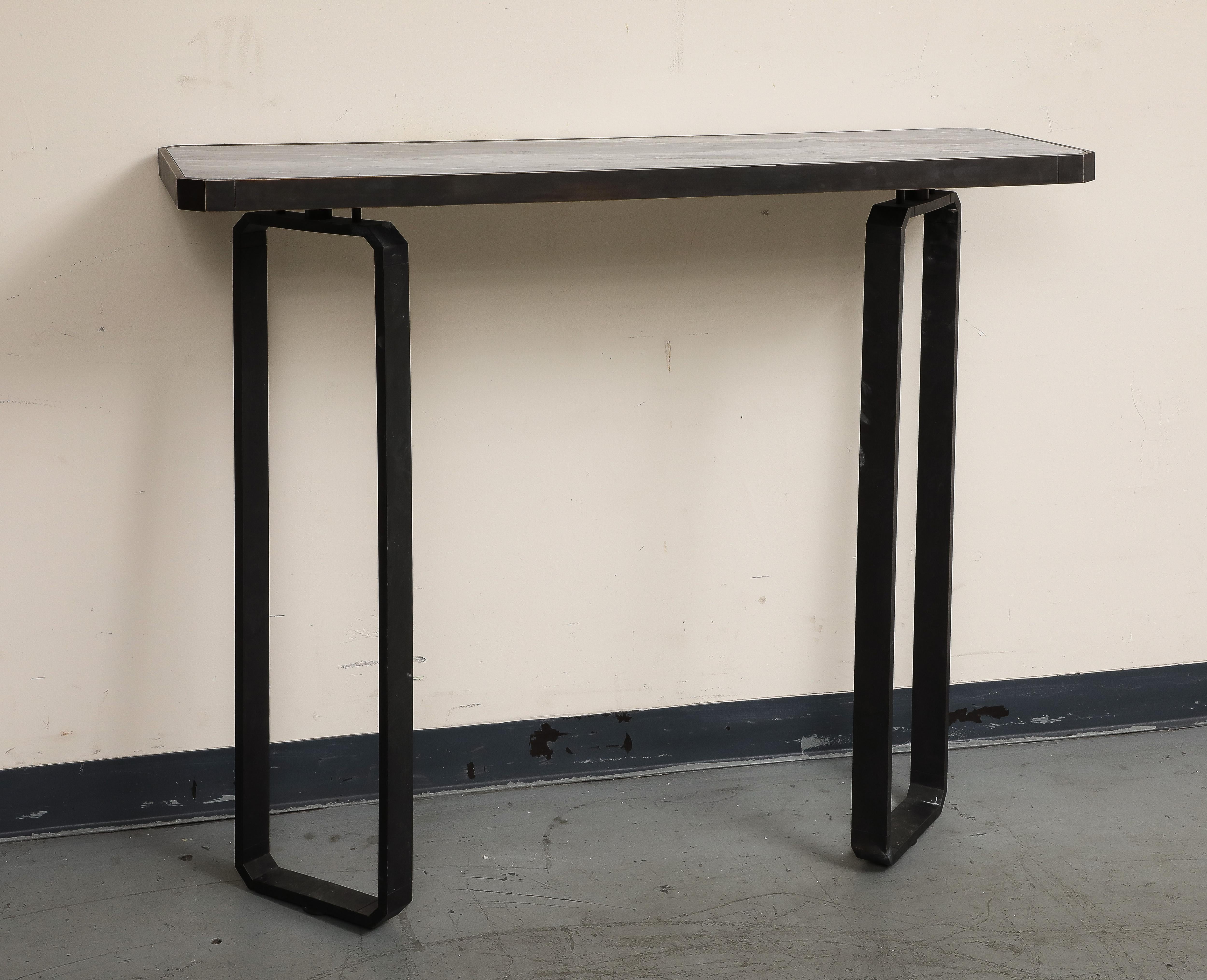 Modern Iron Wall-Mounted Officina Ciani Console with New Marble Top For Sale 1