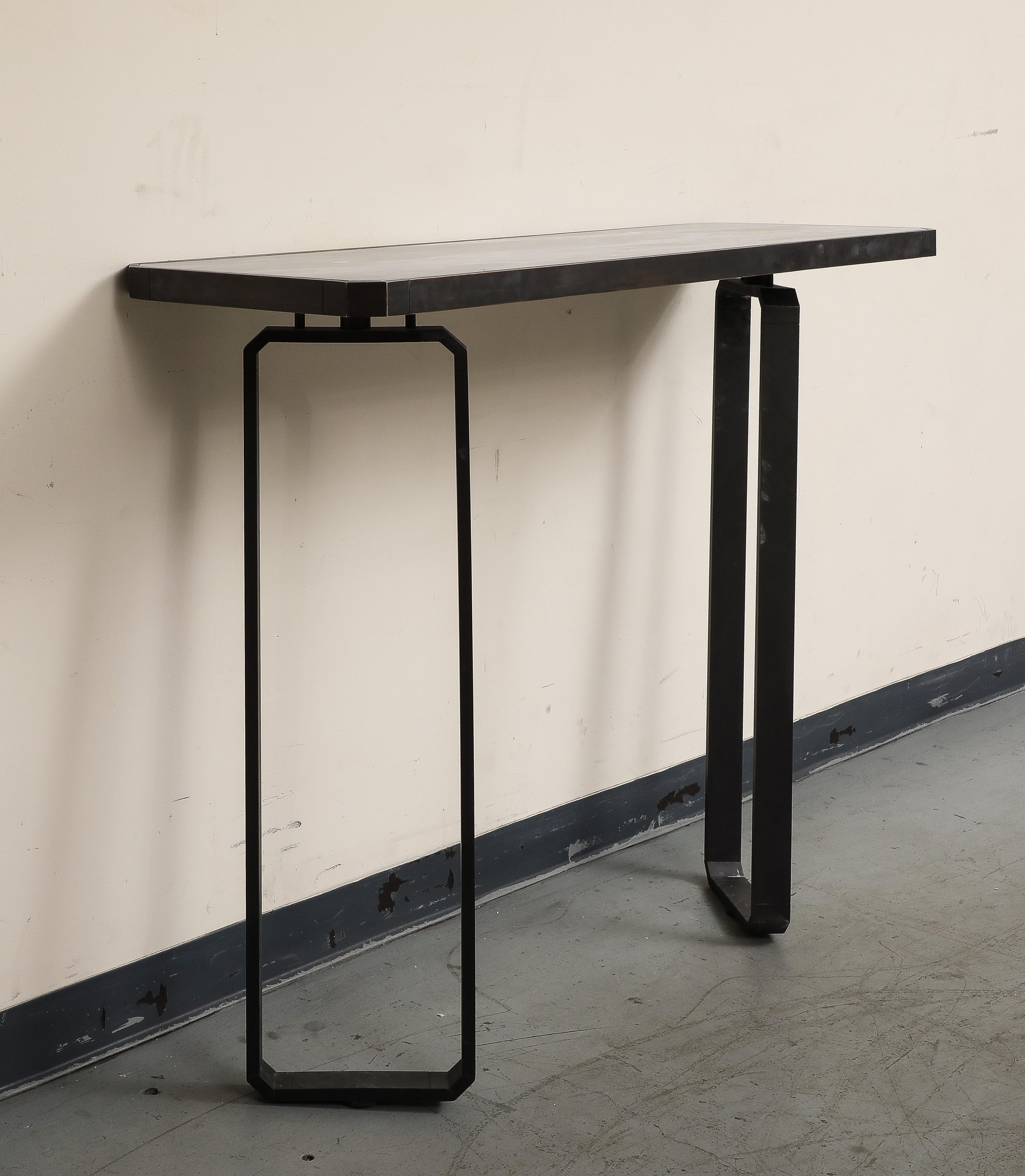 Modern Iron Wall-Mounted Officina Ciani Console with New Marble Top For Sale 2