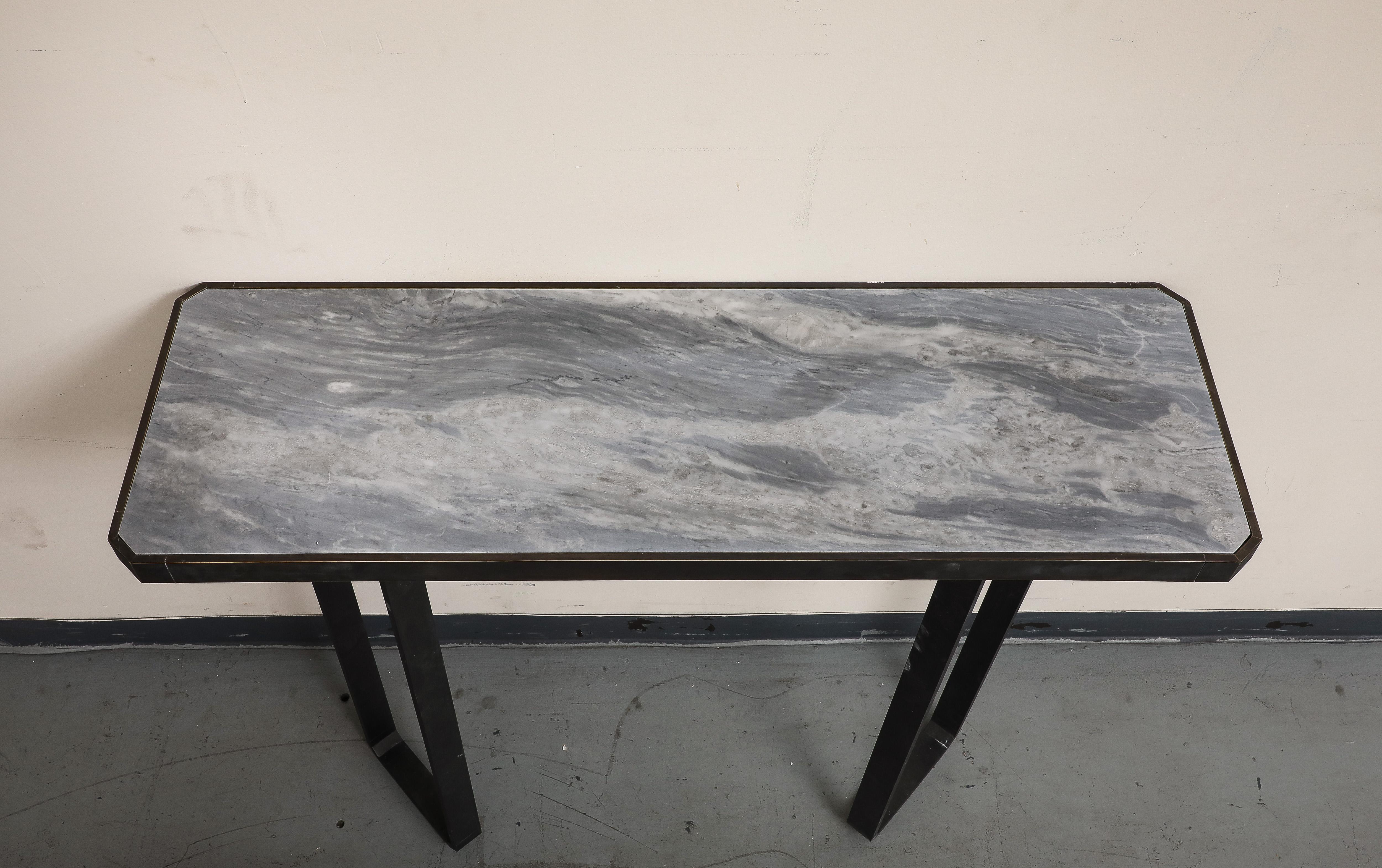 Modern Iron Wall-Mounted Officina Ciani Console with New Marble Top For Sale 3