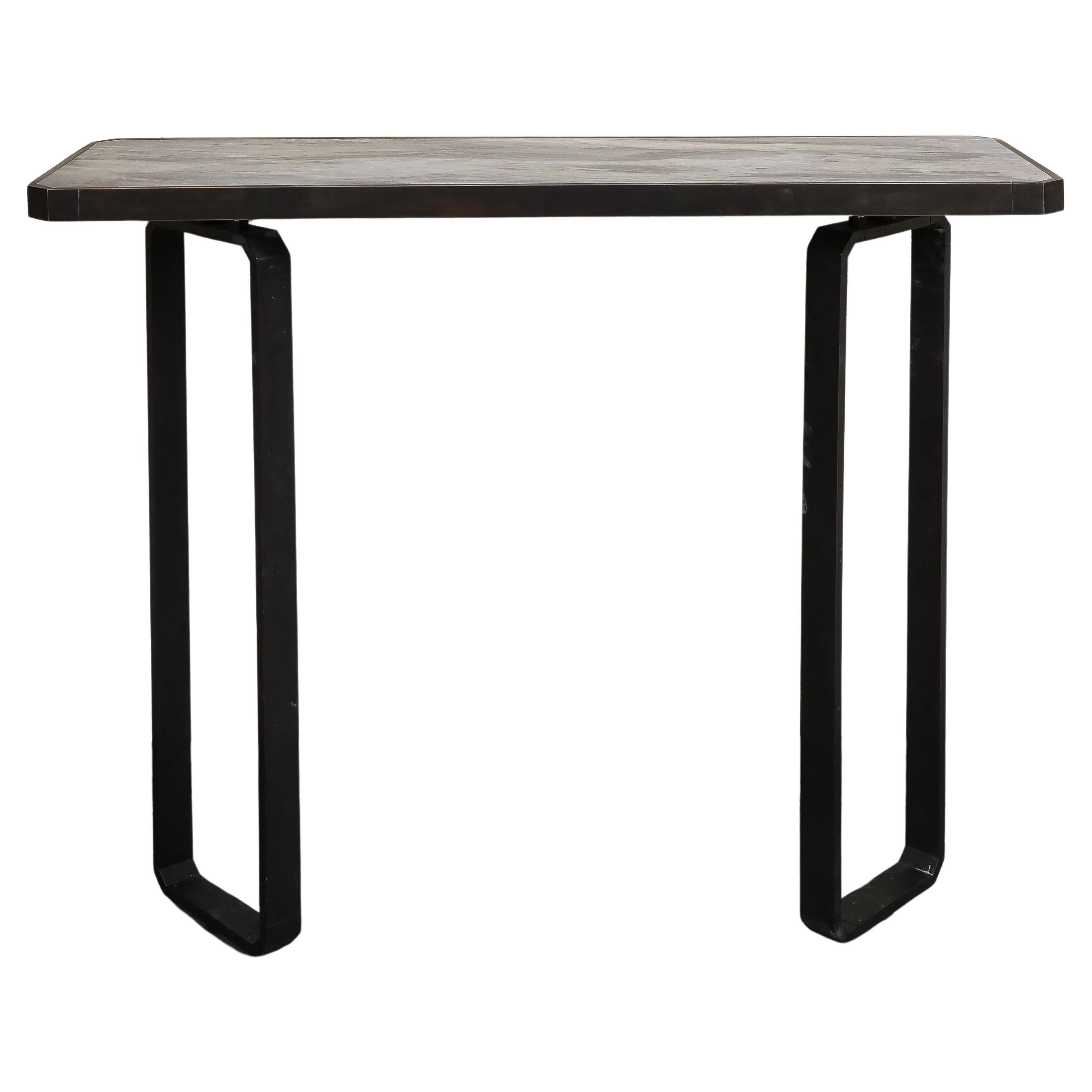 Modern Iron Wall-Mounted Officina Ciani Console with New Marble Top For Sale