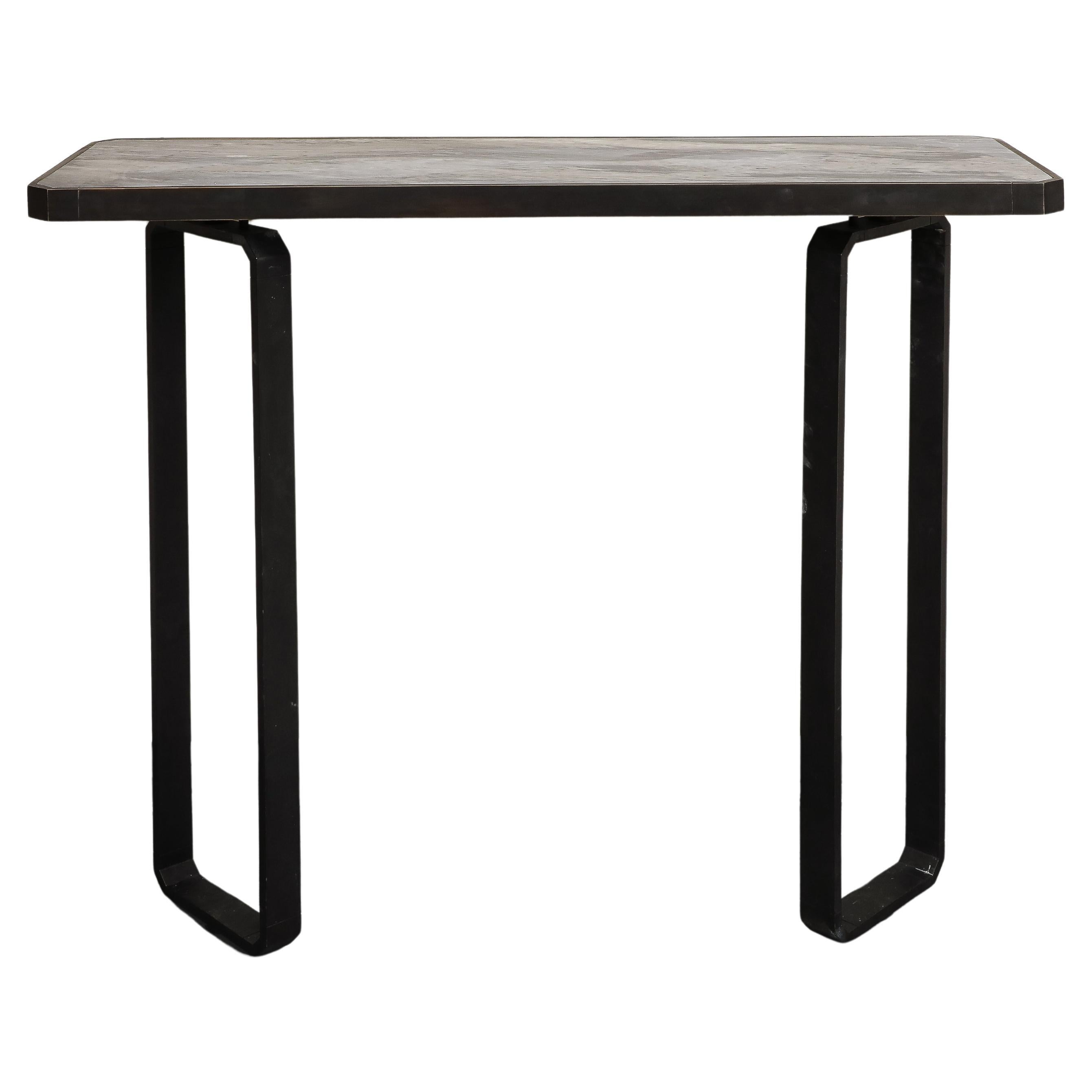 Modern Iron Wall-Mounted Officina Ciani Console with New Marble Top