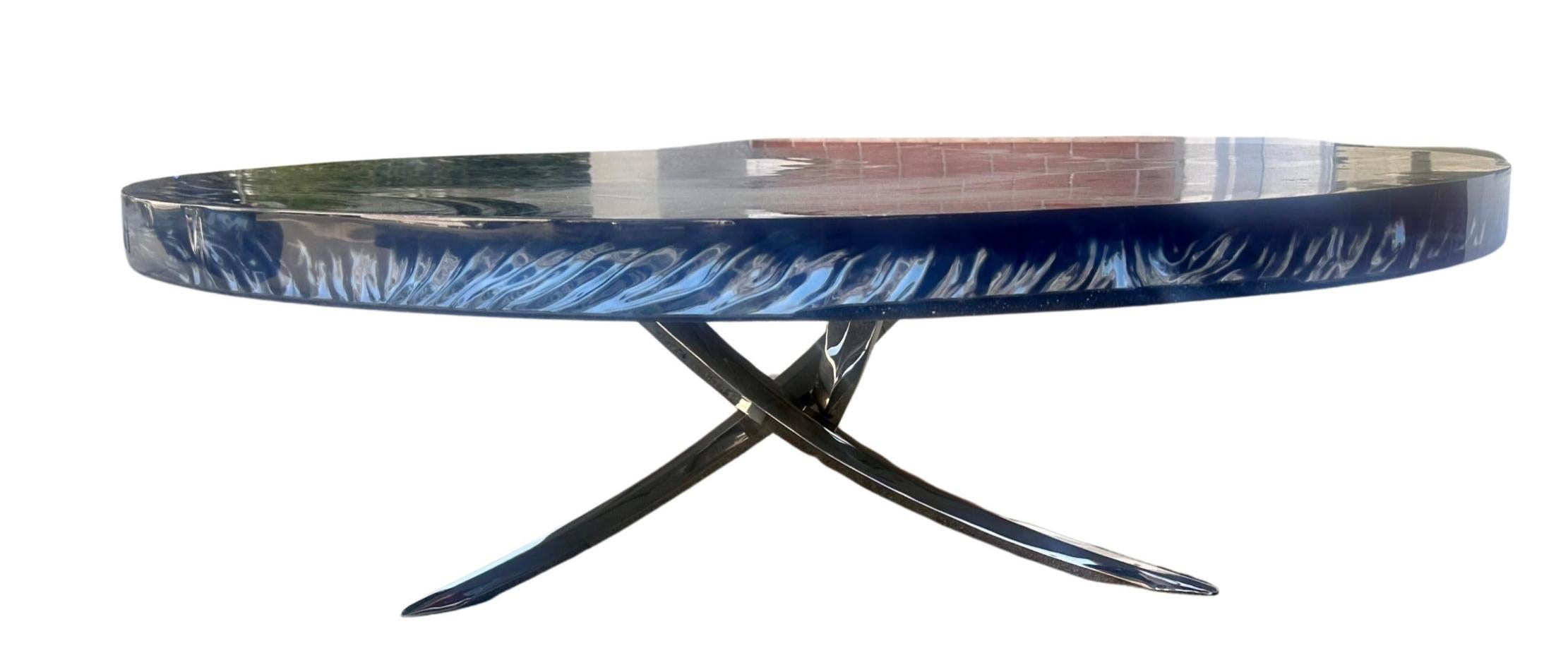 Modern Ironies Blue Wave Lacquer Resin Coffee Table In Good Condition In LOS ANGELES, CA