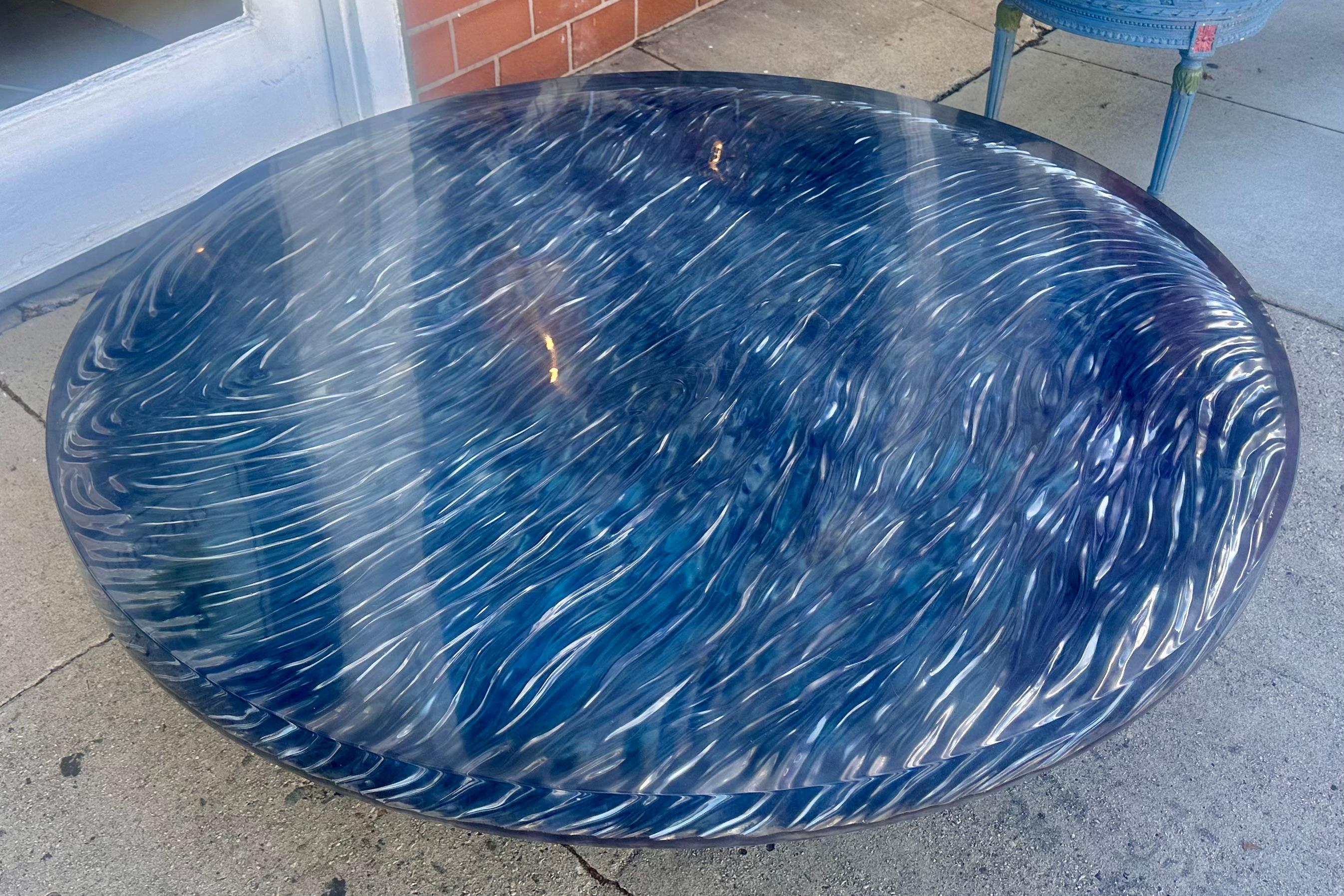 Contemporary Modern Ironies Blue Wave Lacquer Resin Coffee Table