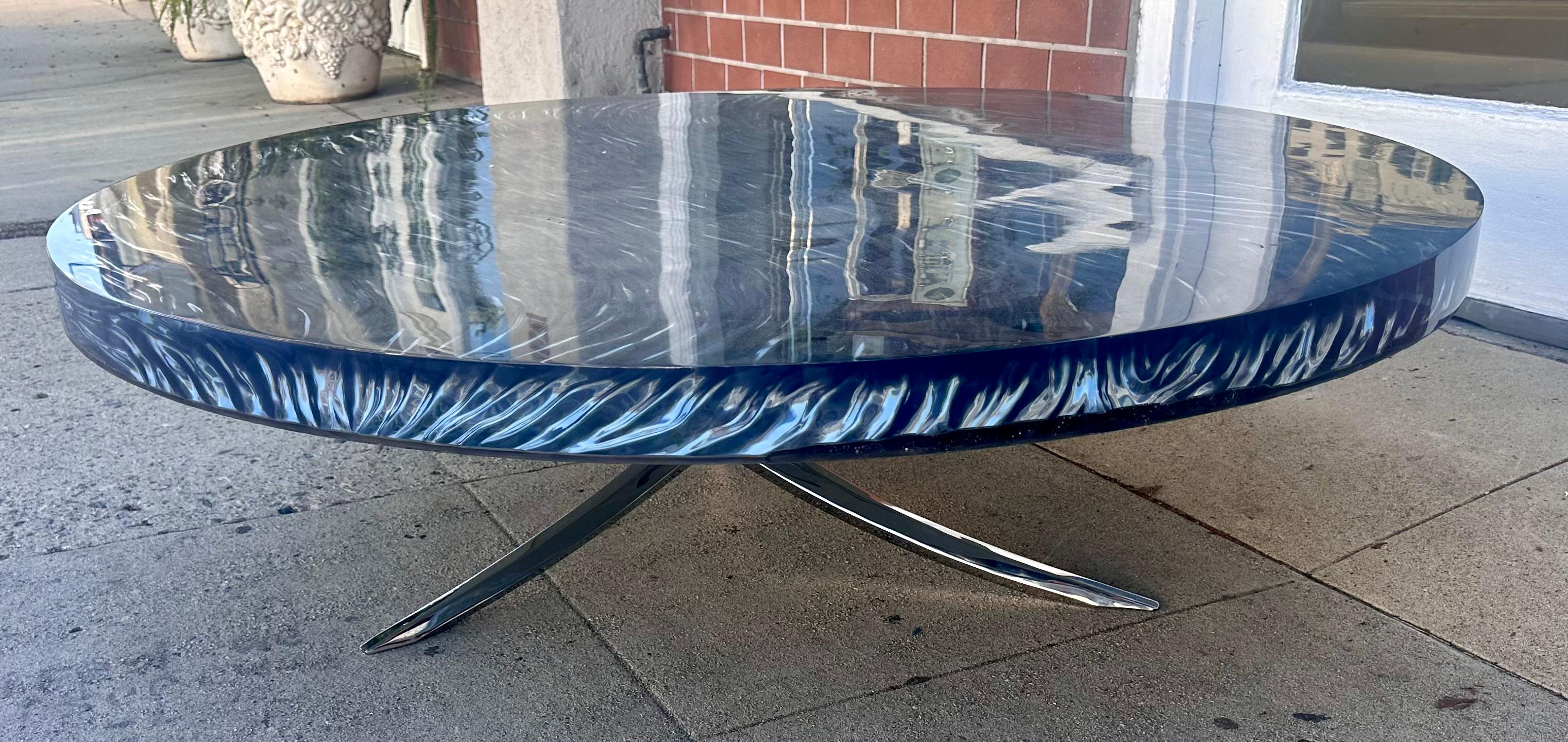 Metal Modern Ironies Blue Wave Lacquer Resin Coffee Table