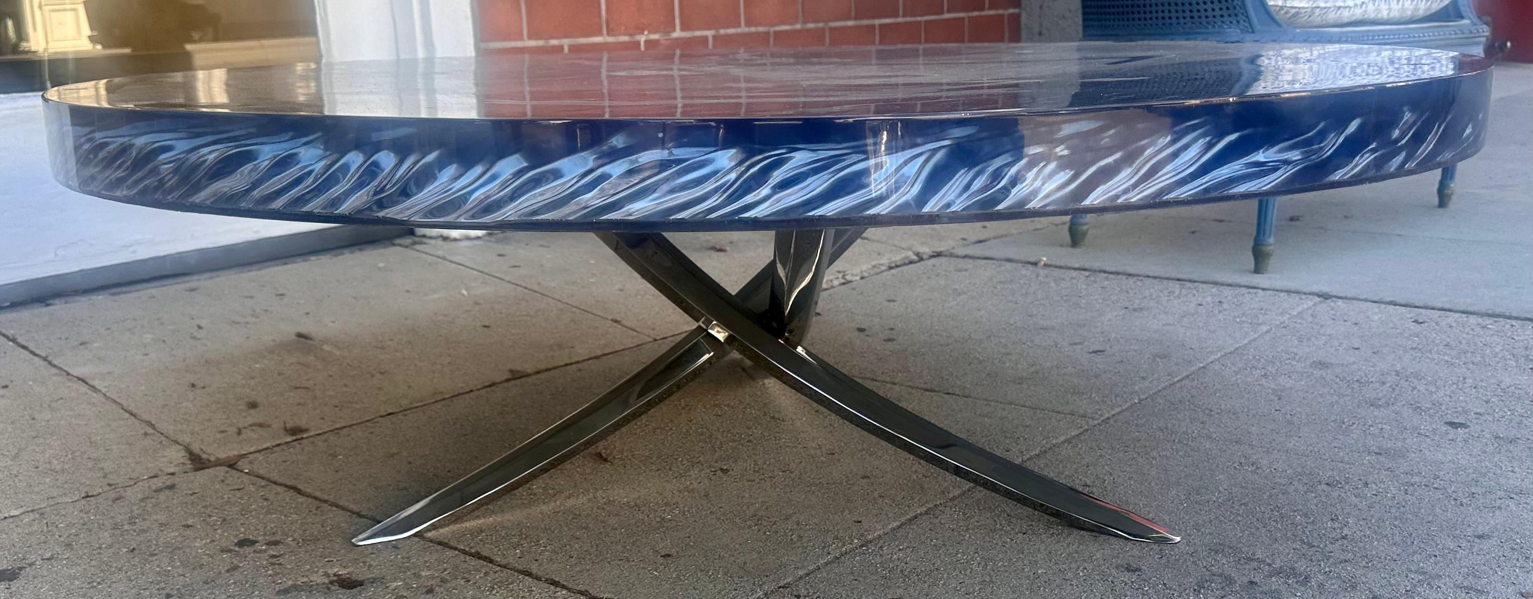 Modern Ironies Blue Wave Lacquer Resin Coffee Table 1