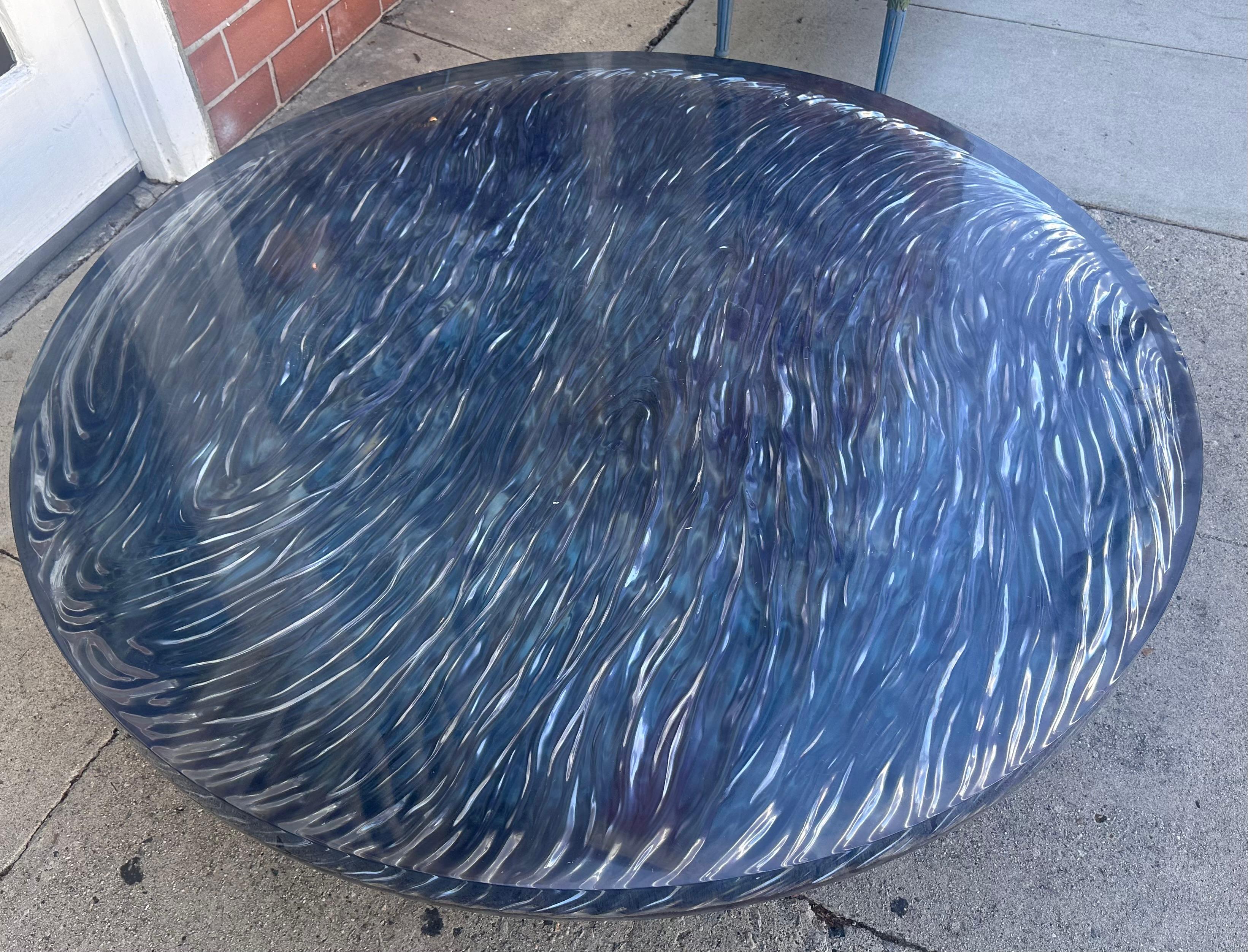 Modern Ironies Blue Wave Lacquer Resin Coffee Table 3