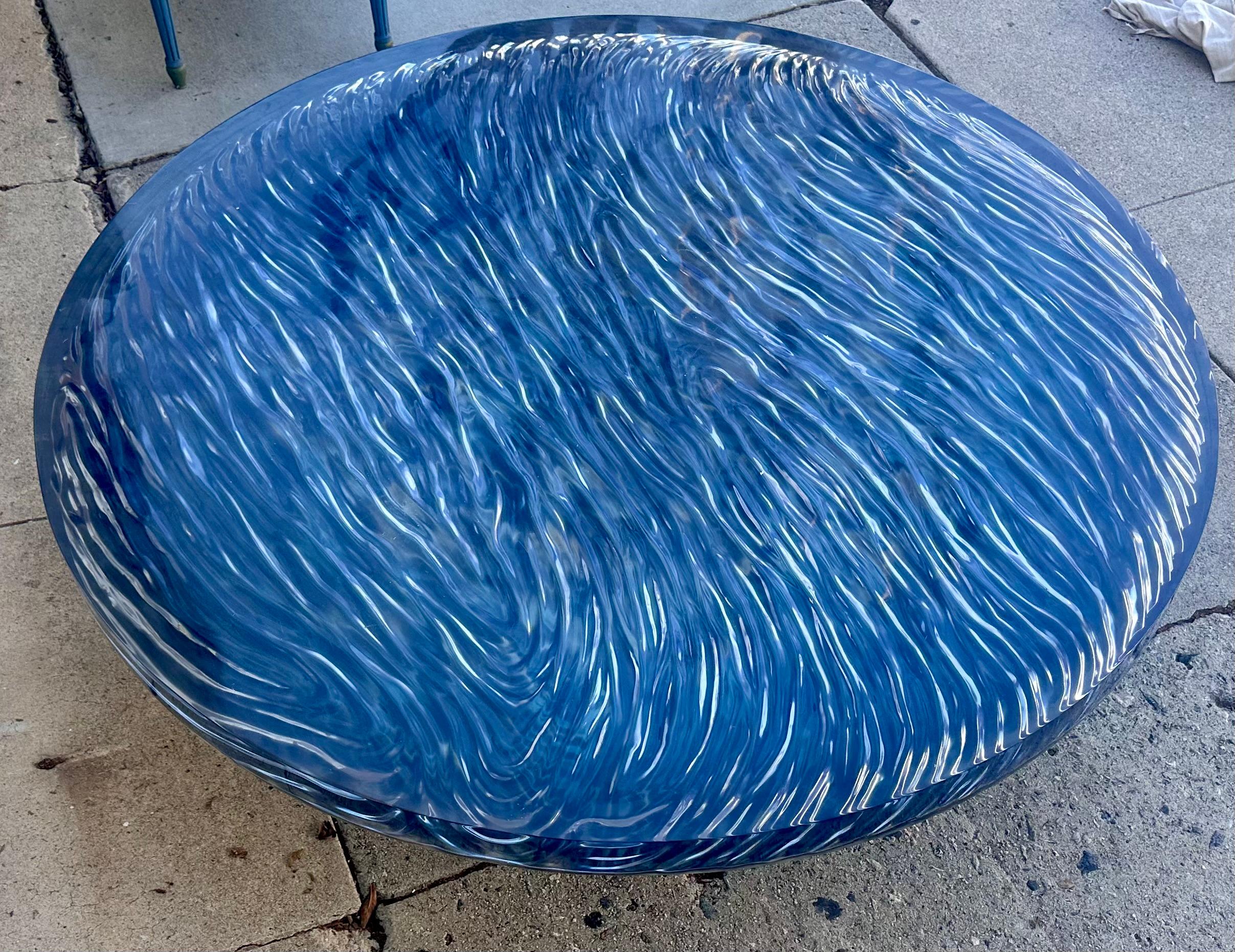 Modern Ironies Blue Wave Lacquer Resin Coffee Table 4