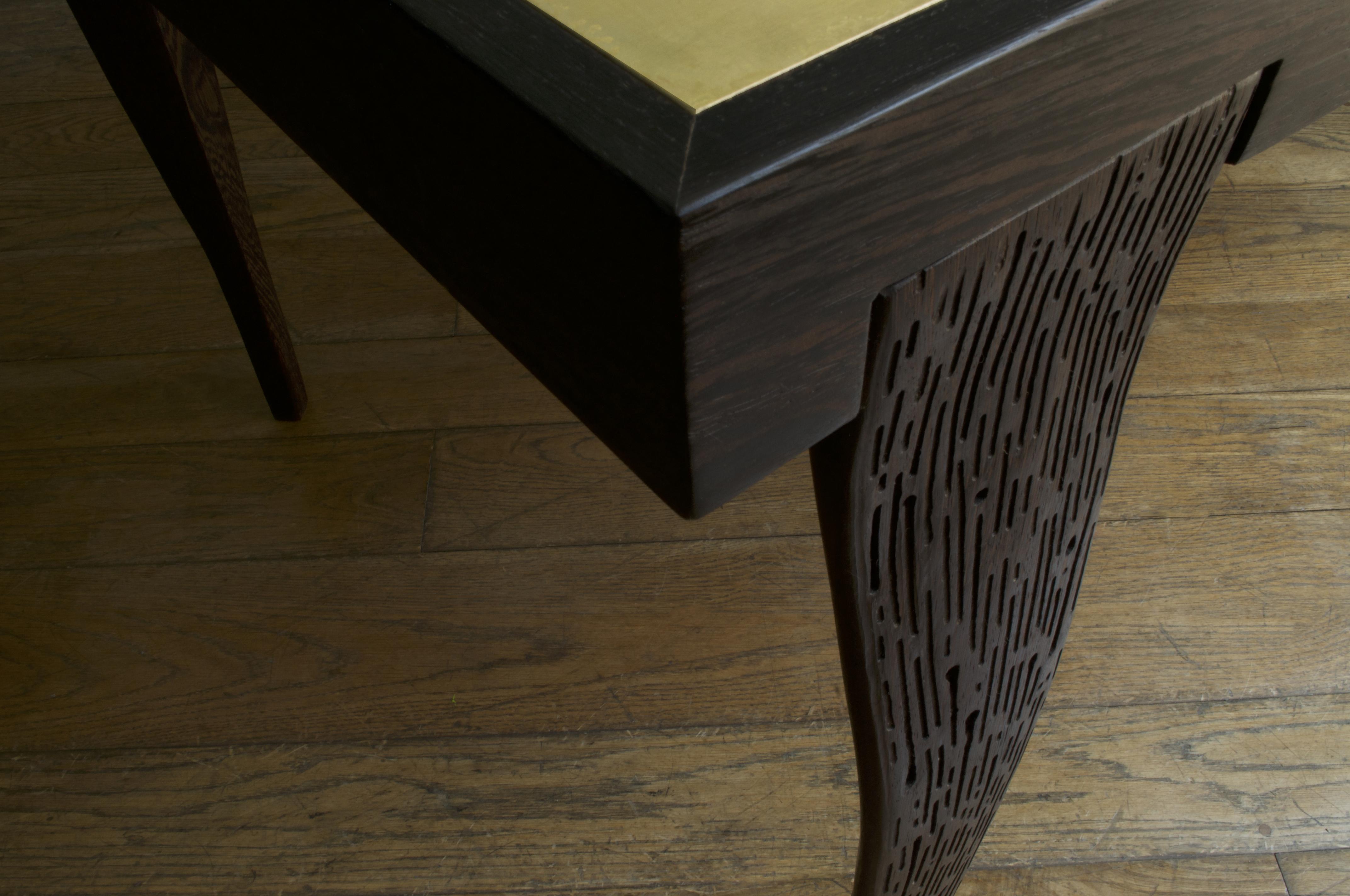 Modern 'Isetan' Sculpture-Legs and Top in Brass Wood Table In New Condition For Sale In Milan, Lombardy