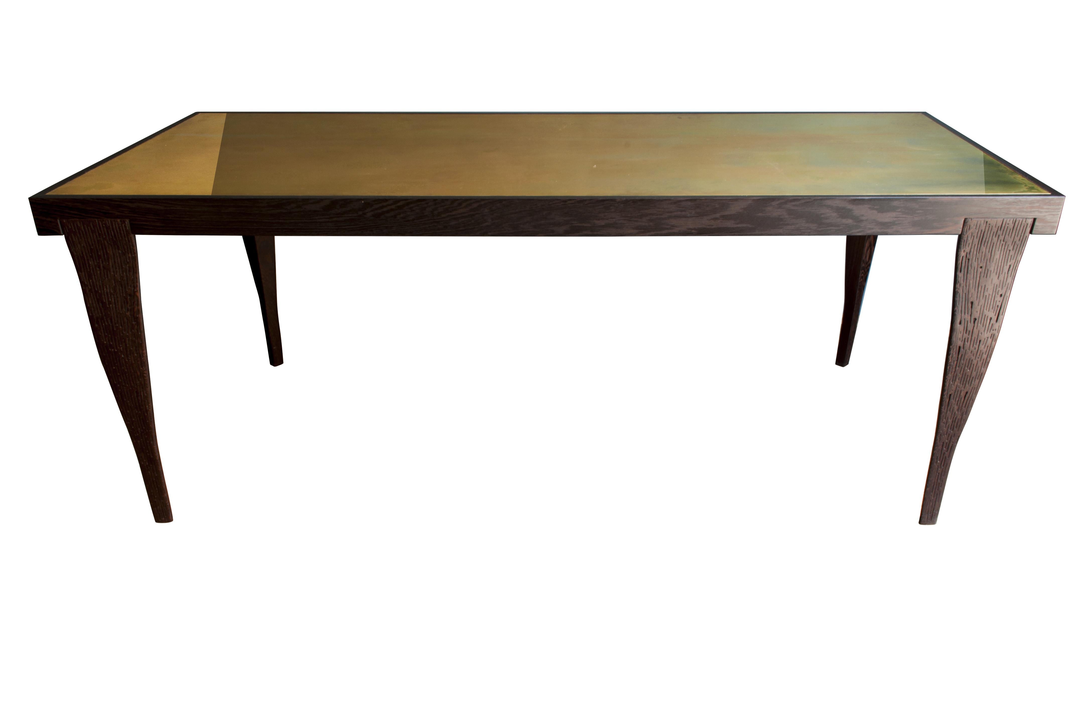 Contemporary Modern 'Isetan' Sculpture-Legs and Top in Brass Wood Table For Sale