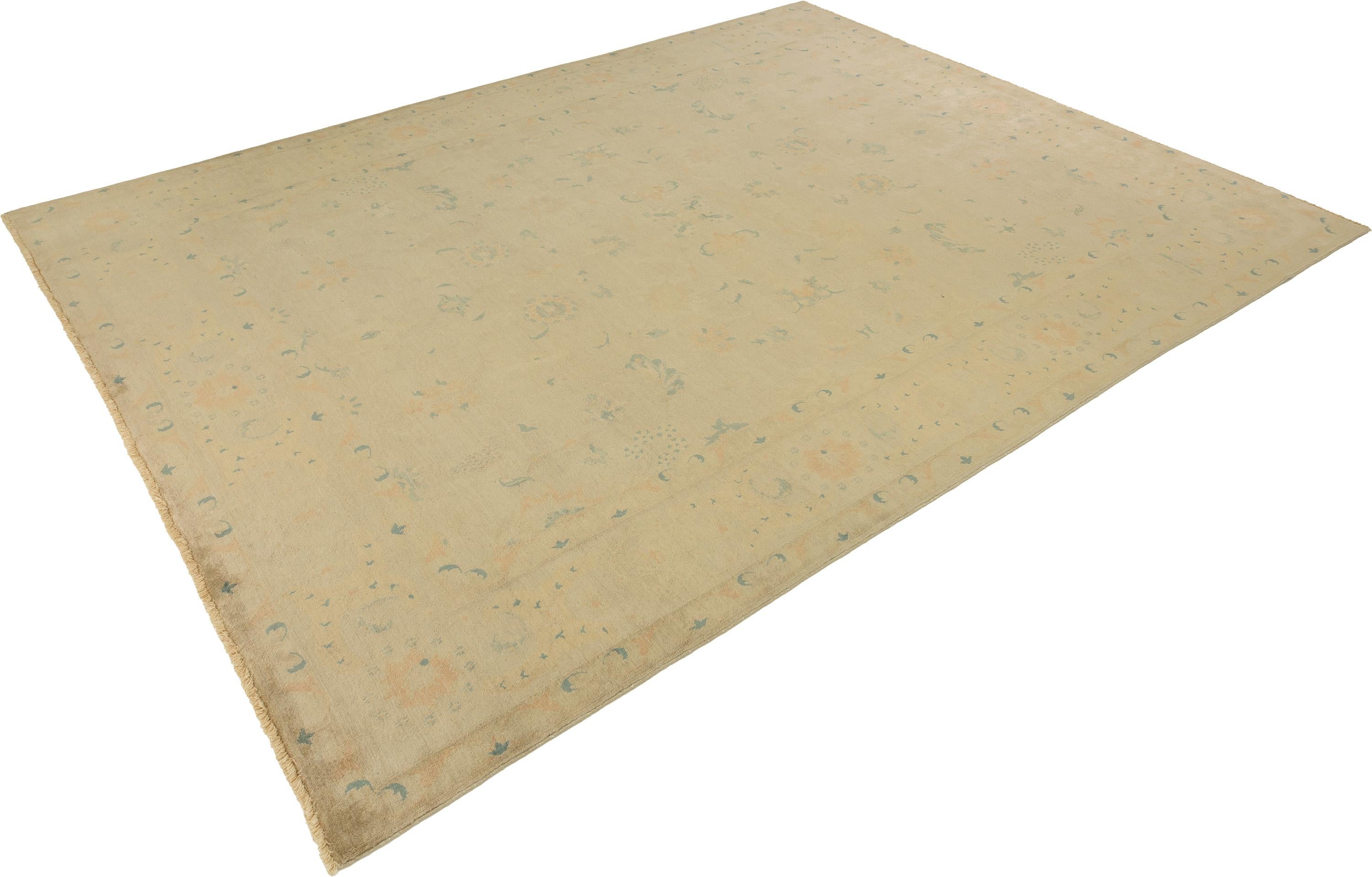 Moderner Isfahan Teppich, handgeknüpft, 12.5x9.6 ft - Beige & Soft Blue (Persisch) im Angebot