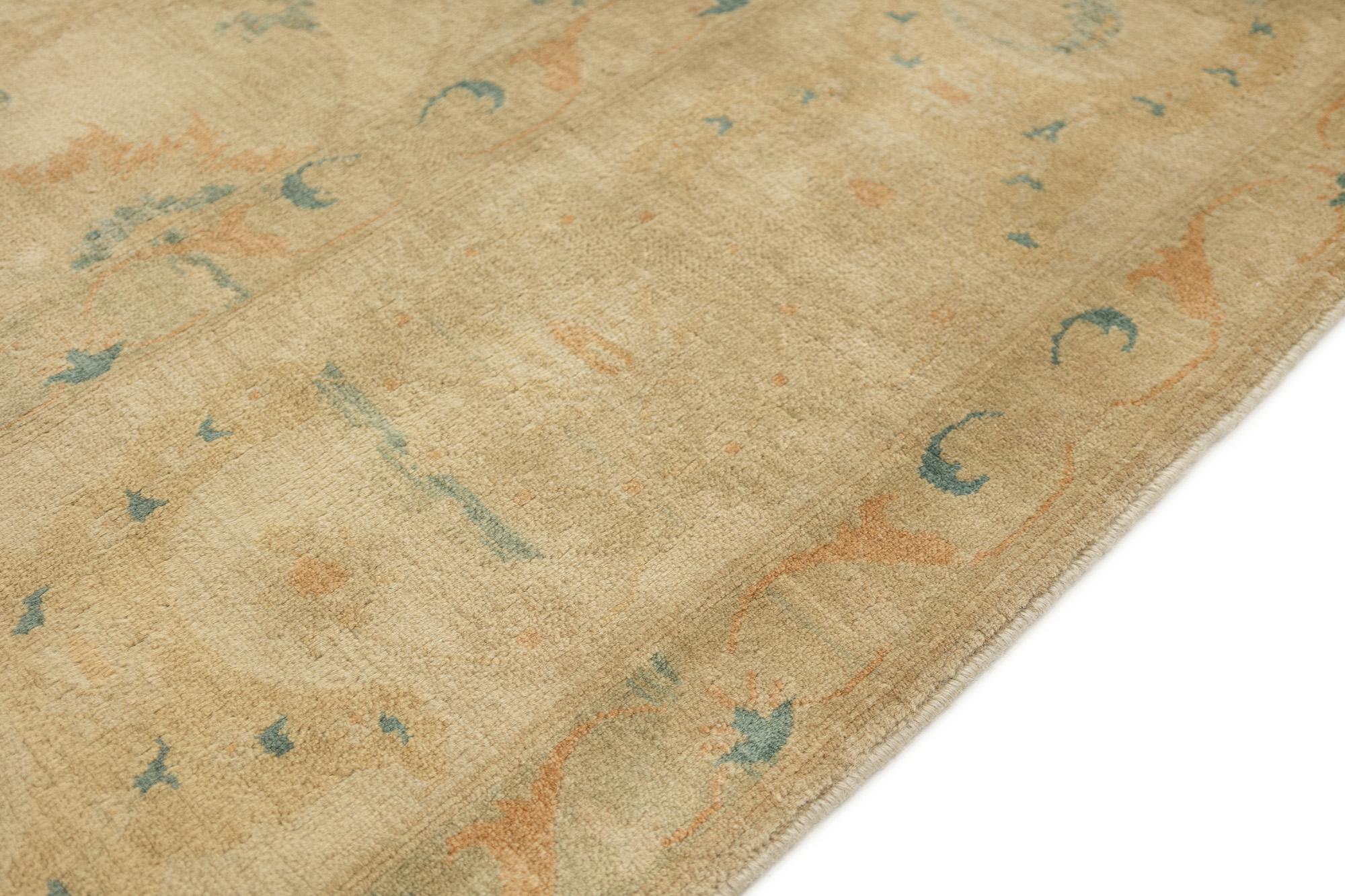Moderner Isfahan Teppich, handgeknüpft, 12.5x9.6 ft - Beige & Soft Blue (21. Jahrhundert und zeitgenössisch) im Angebot