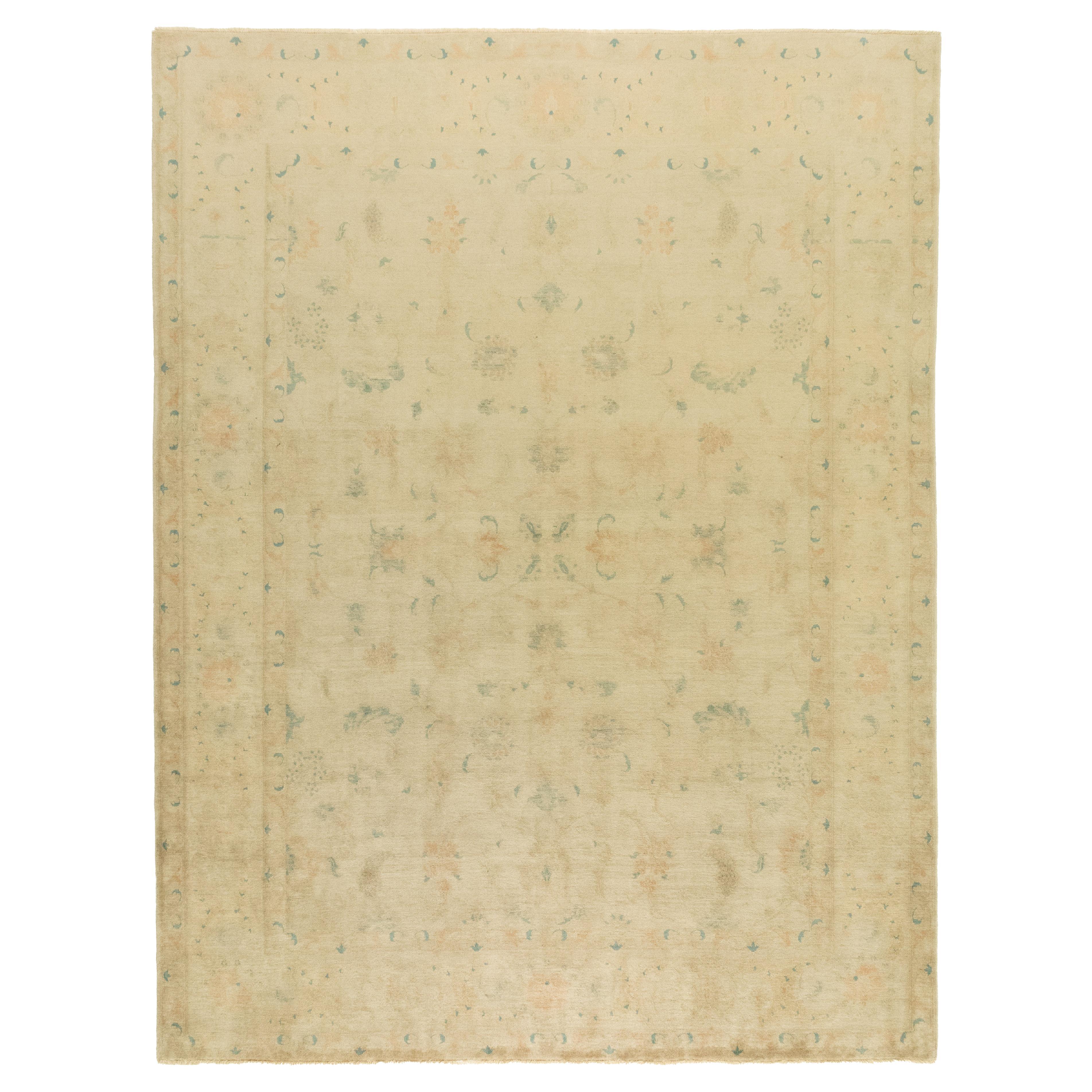 Moderner Isfahan Teppich, handgeknüpft, 12.5x9.6 ft - Beige & Soft Blue im Angebot
