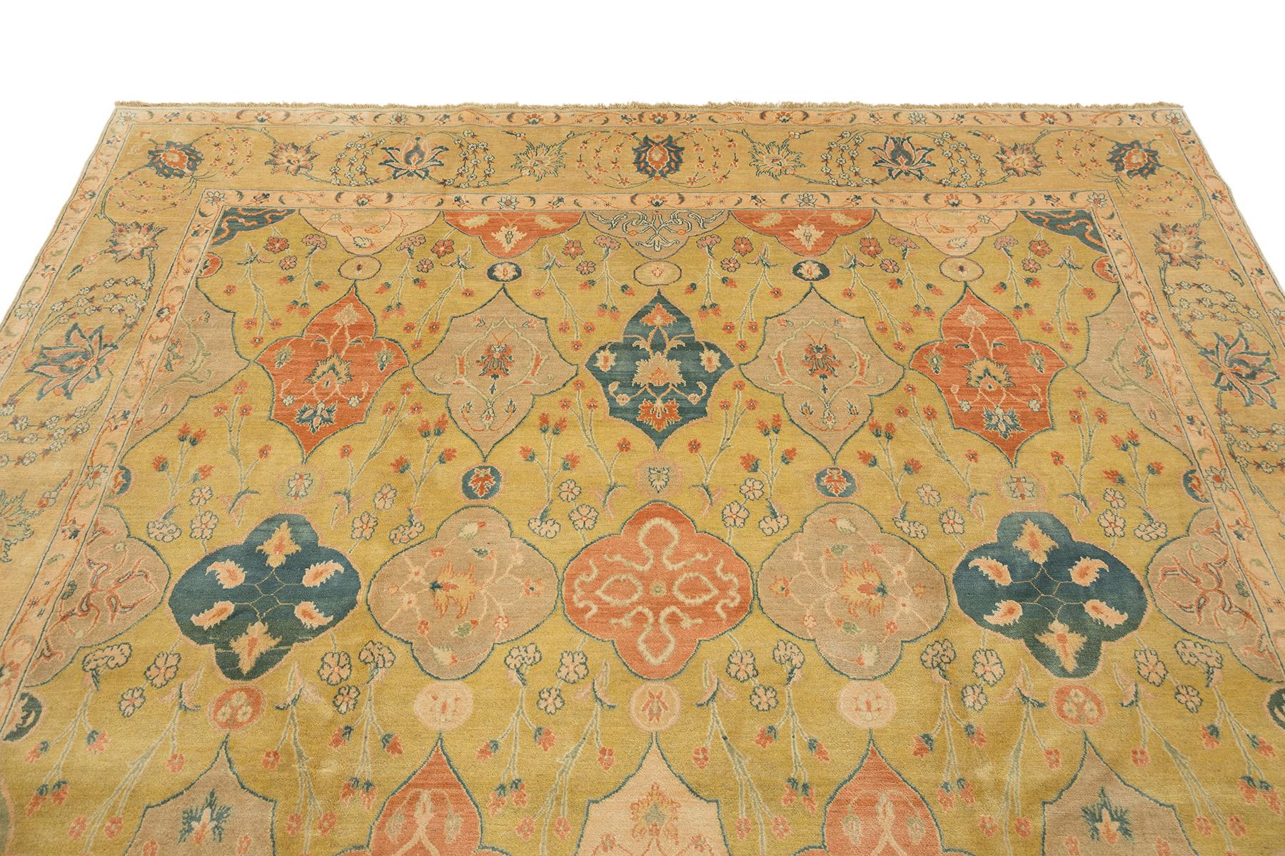 Moderner Isfahan Teppich, handgeknüpft, 17.1x12.6 ft - Beige, Rot, Blau & Hellgrün (Handgeknüpft) im Angebot