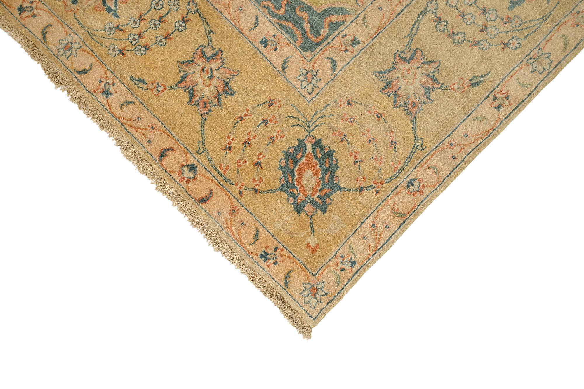 Moderner Isfahan Teppich, handgeknüpft, 17.1x12.6 ft - Beige, Rot, Blau & Hellgrün im Zustand „Hervorragend“ im Angebot in North Bergen, NJ