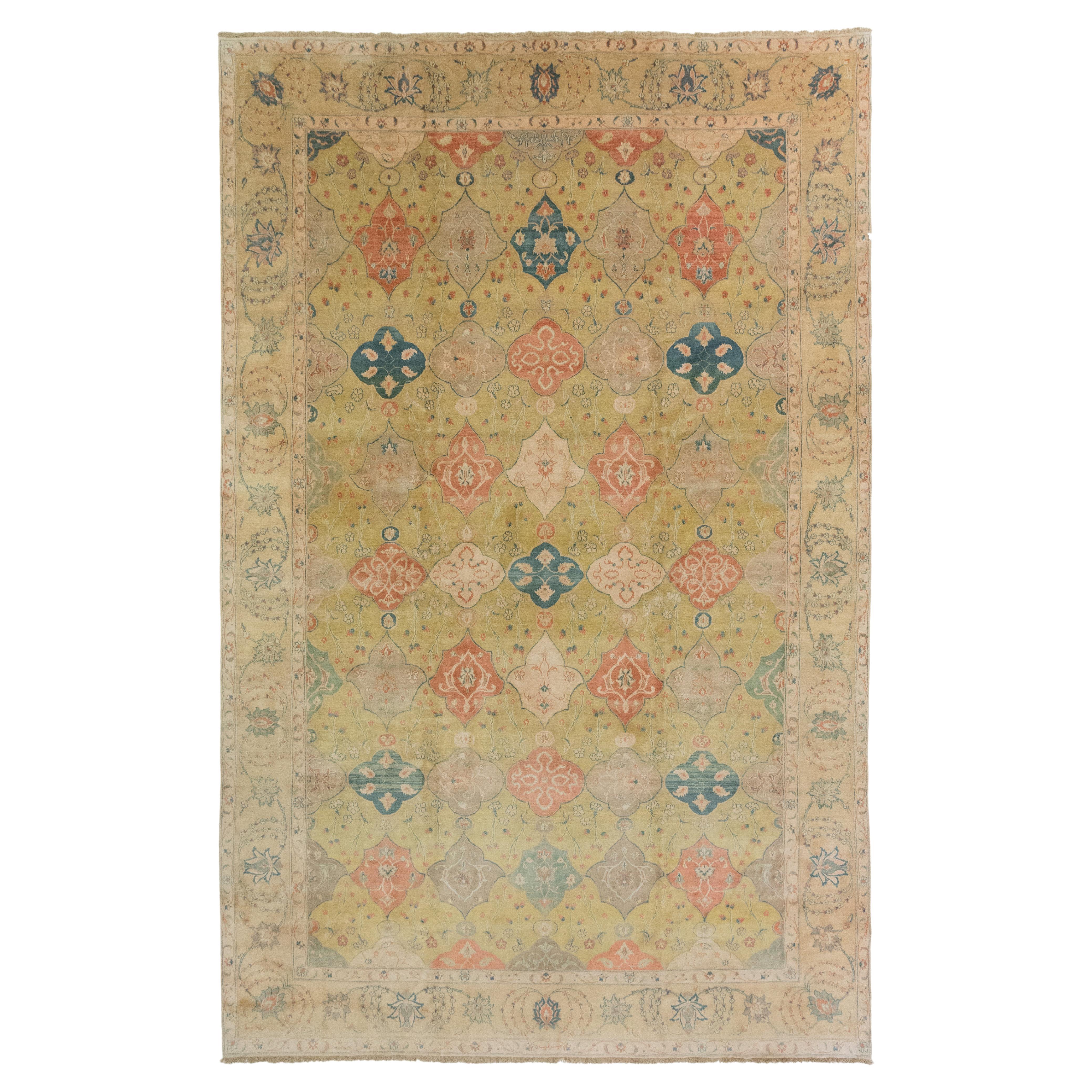Moderner Isfahan Teppich, handgeknüpft, 17.1x12.6 ft - Beige, Rot, Blau & Hellgrün im Angebot